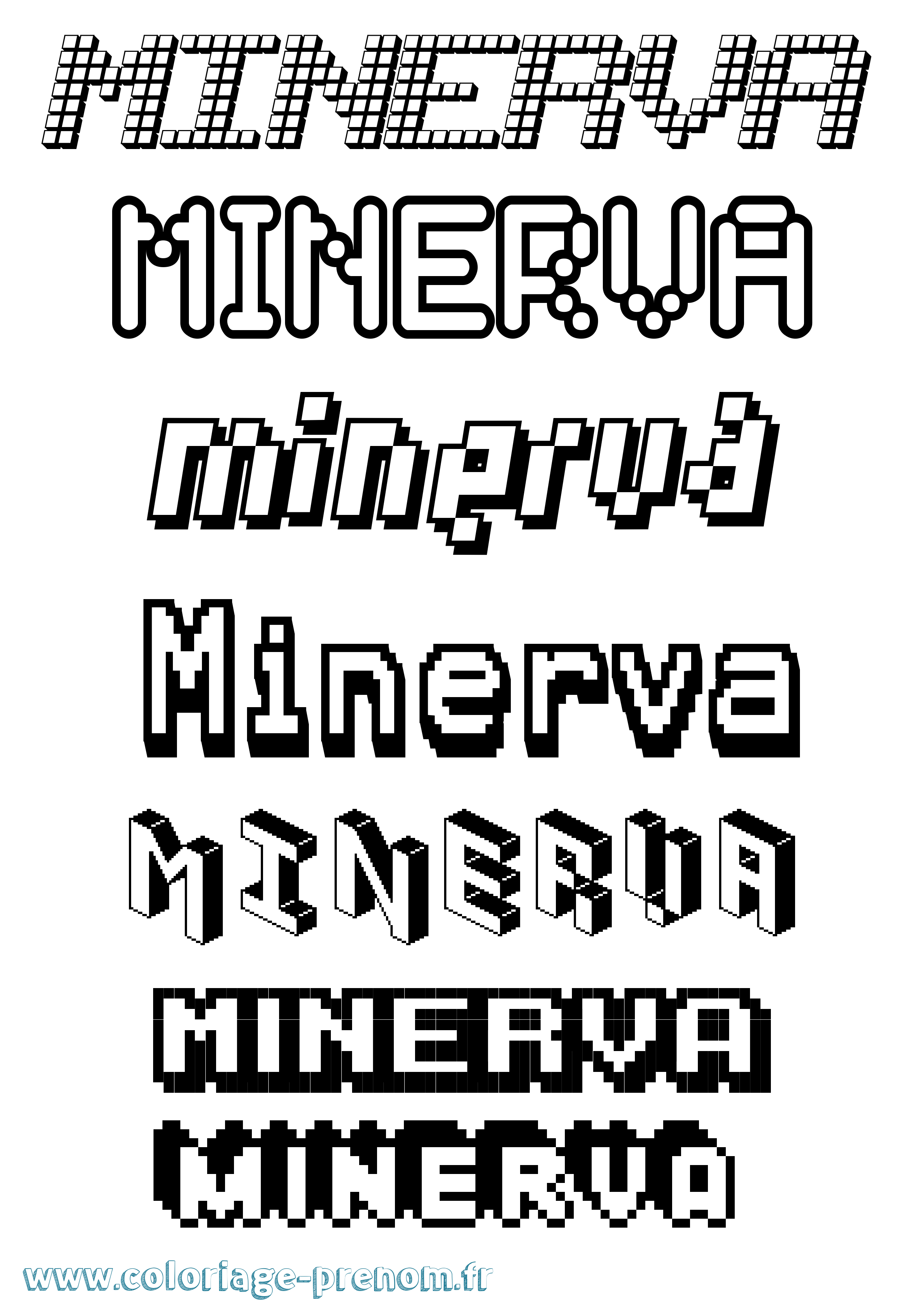 Coloriage prénom Minerva Pixel