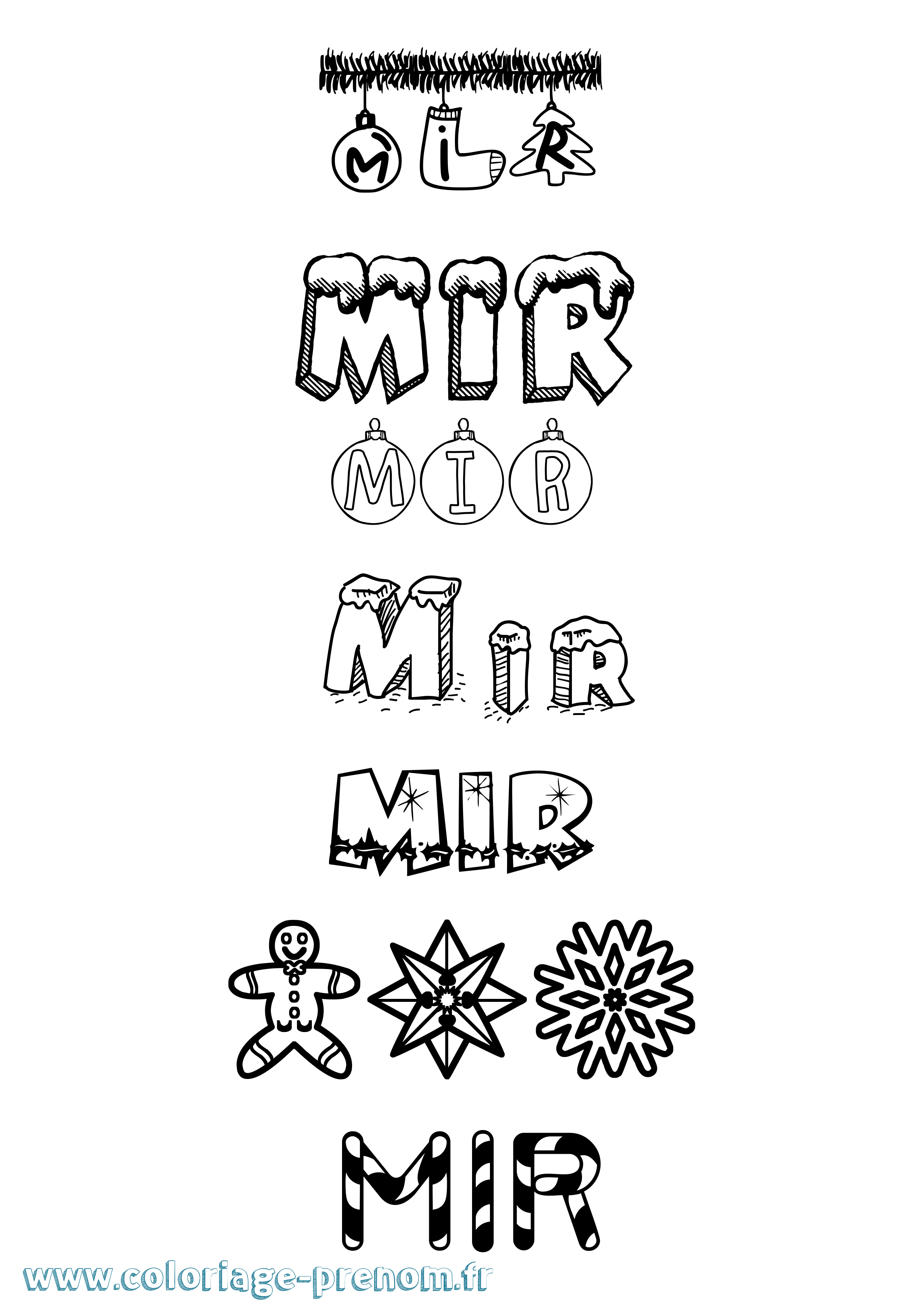 Coloriage Mir Noël Coloriage prénom Mir Noël