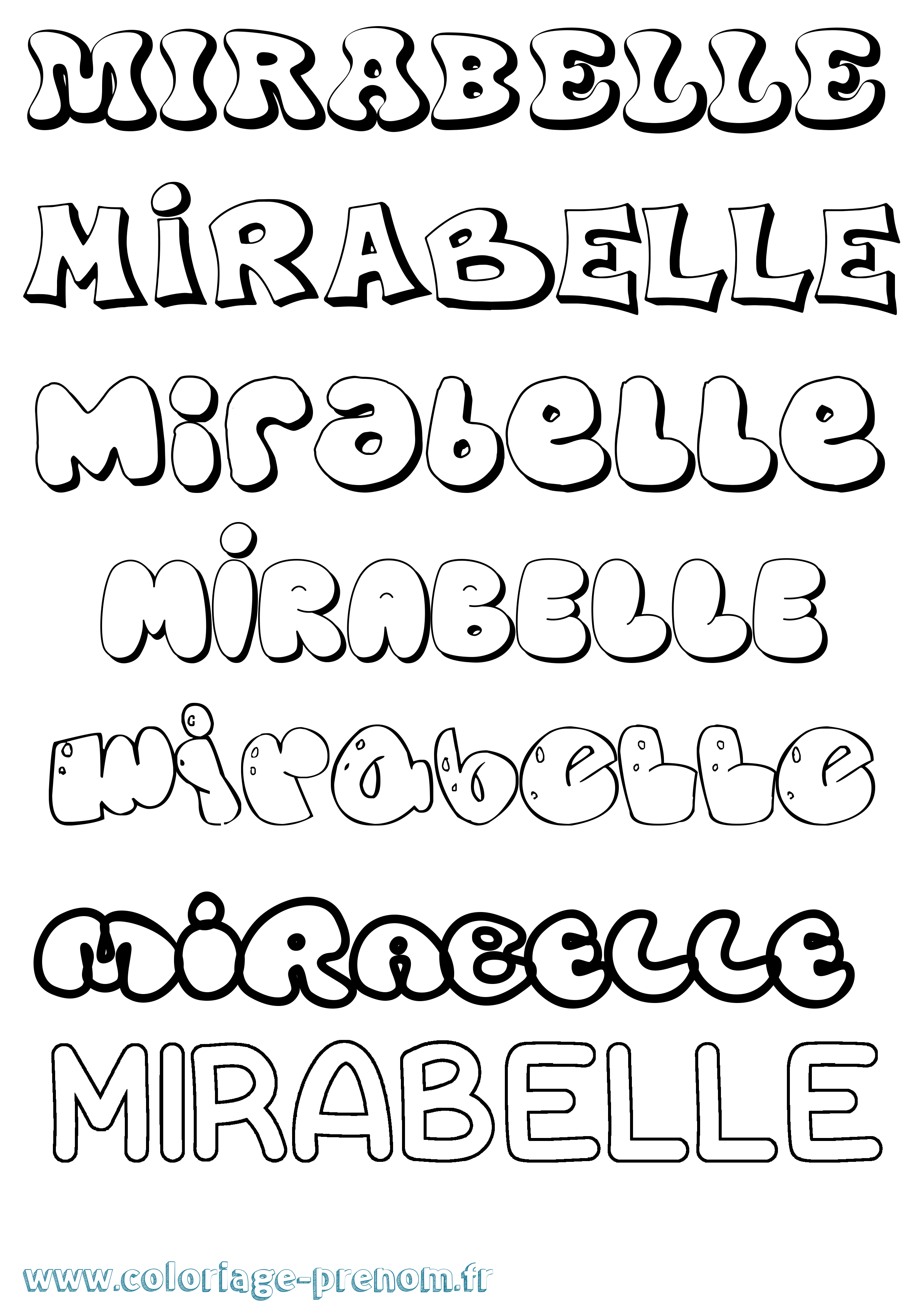 Coloriage prénom Mirabelle Bubble