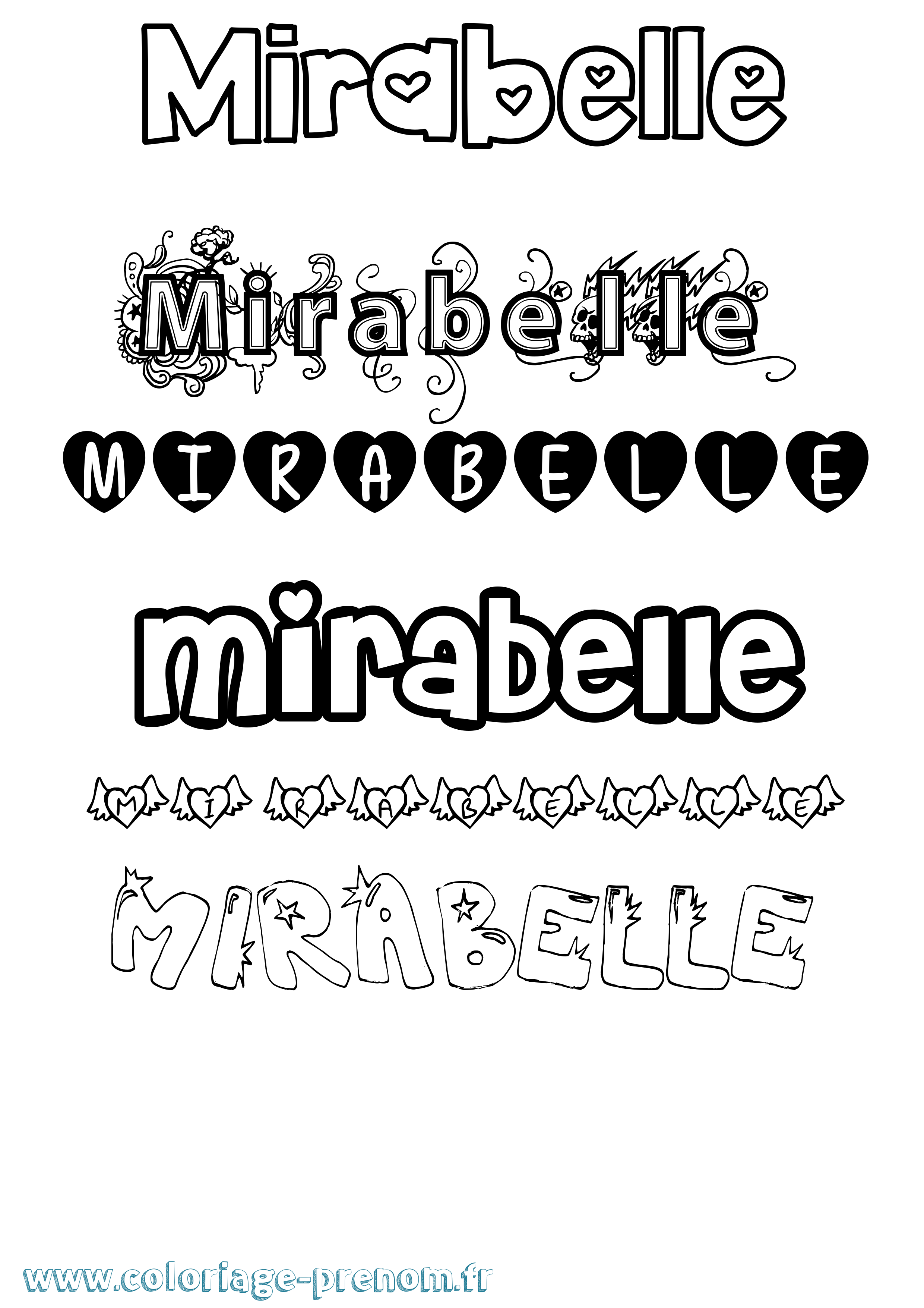 Coloriage prénom Mirabelle Girly