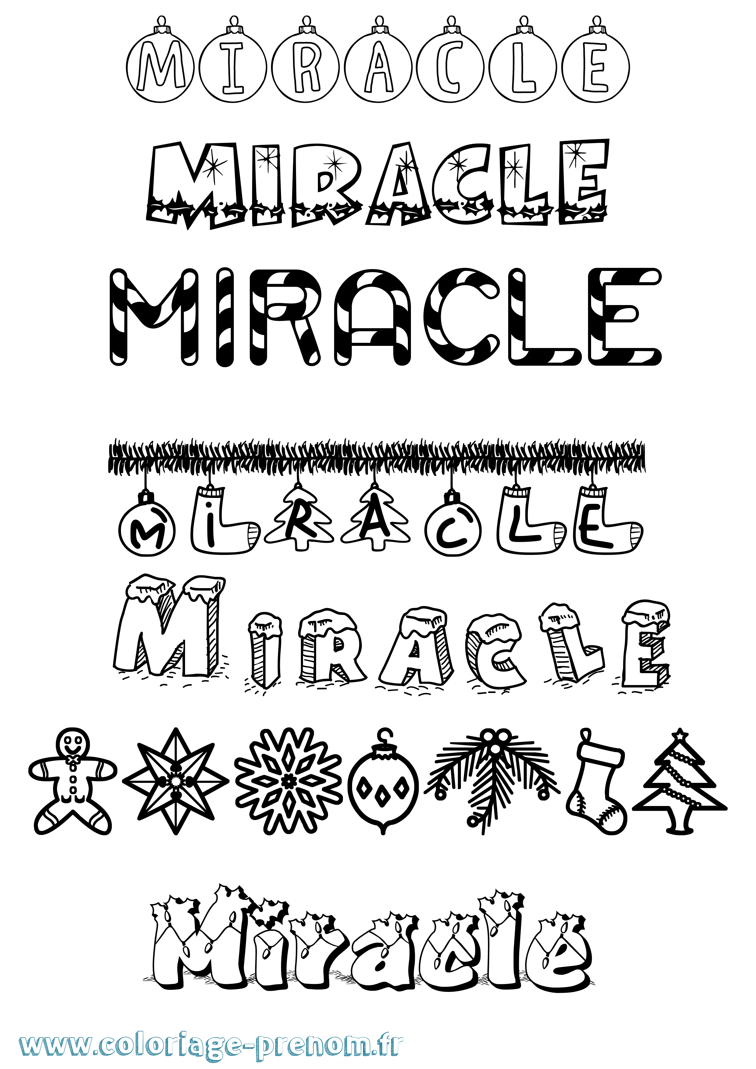 Coloriage prénom Miracle Noël