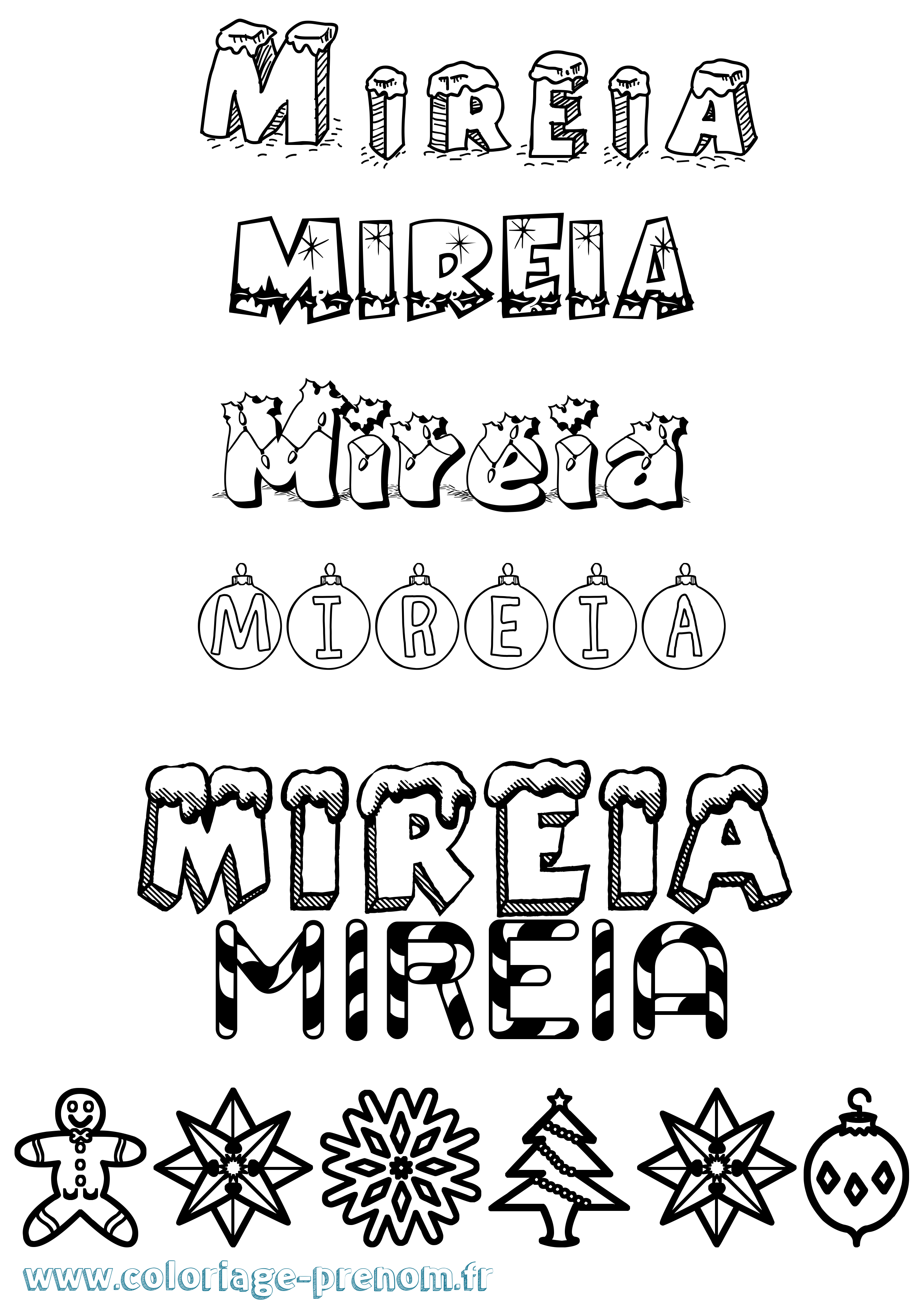 Coloriage Mireia Noël Coloriage prénom Mireia Noël
