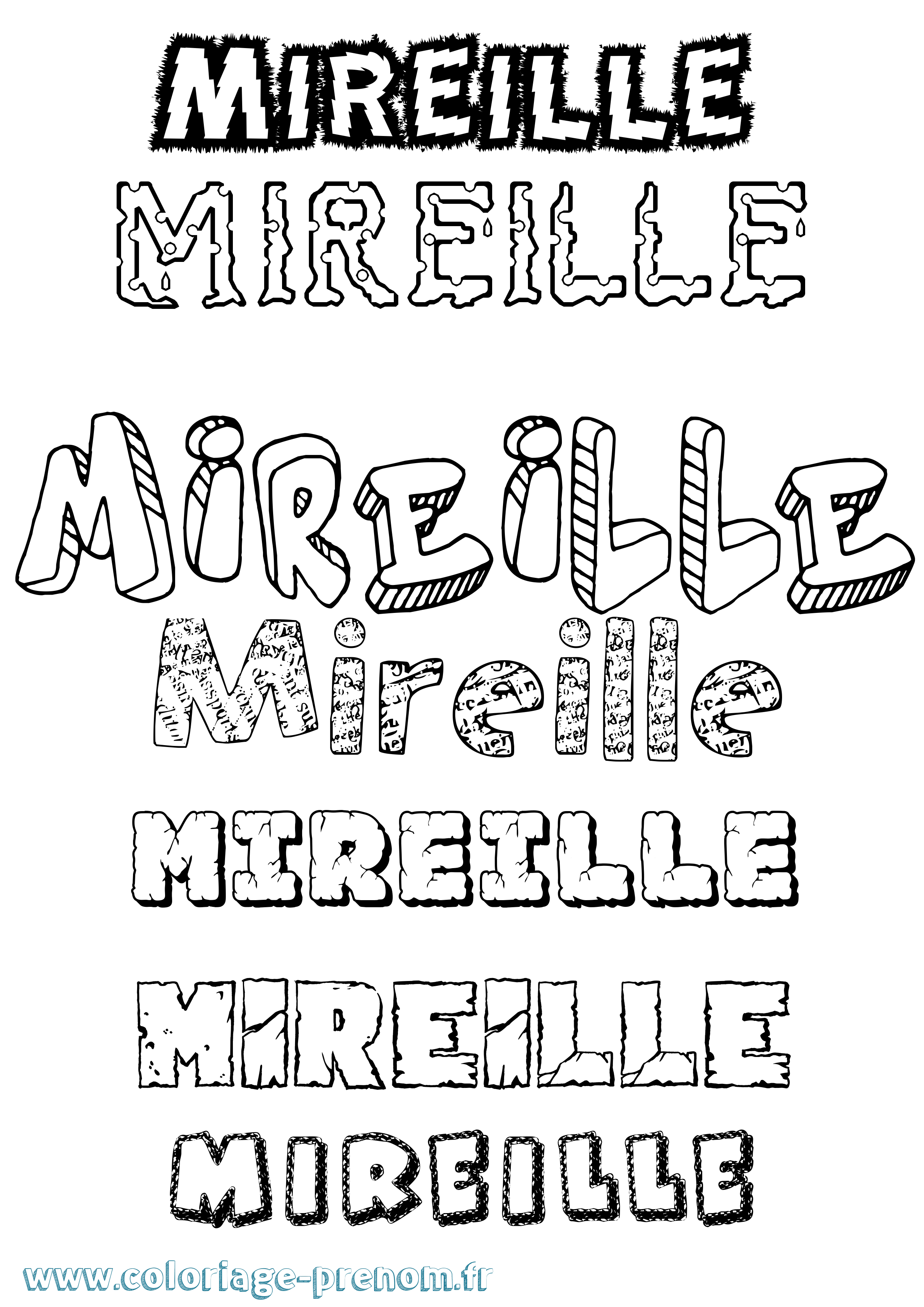 Coloriage prénom Mireille Destructuré