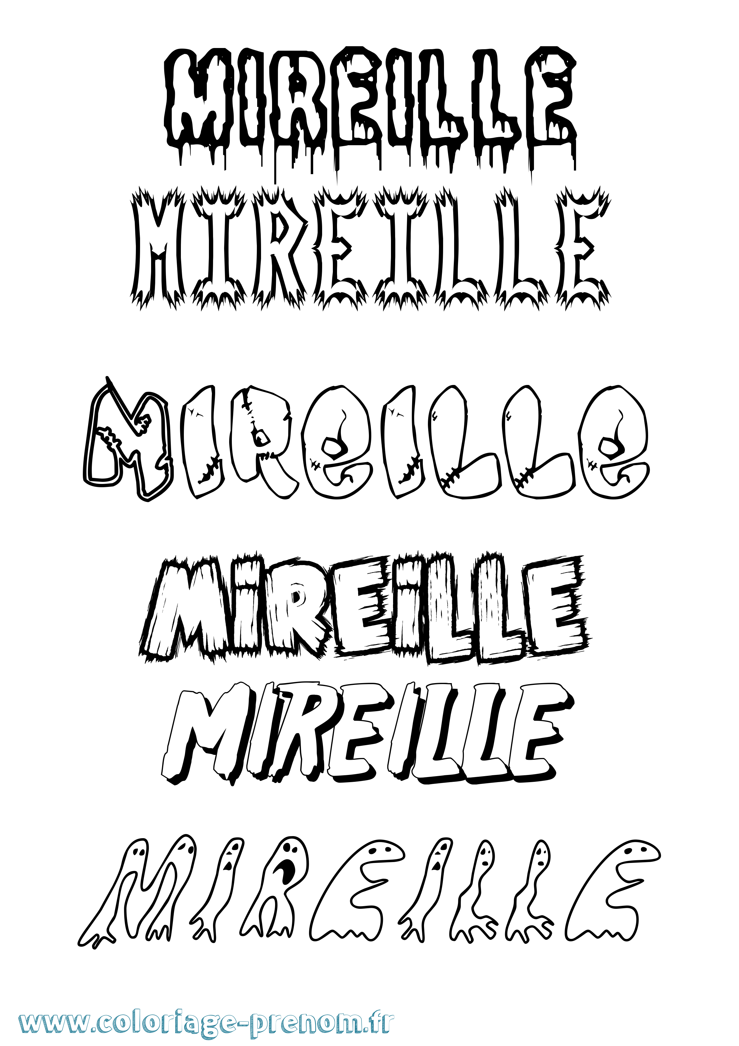 Coloriage prénom Mireille Frisson