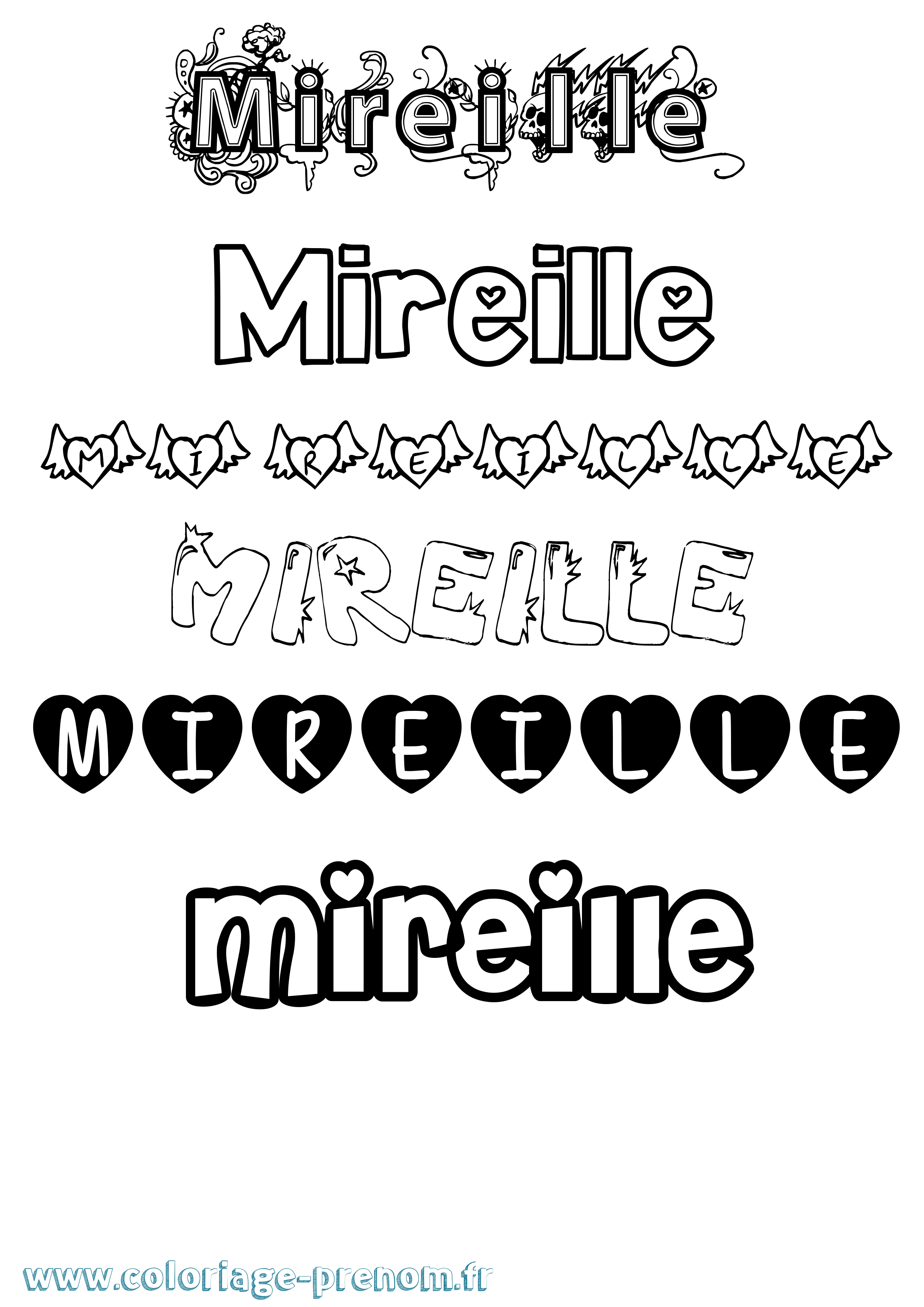 Coloriage prénom Mireille Girly