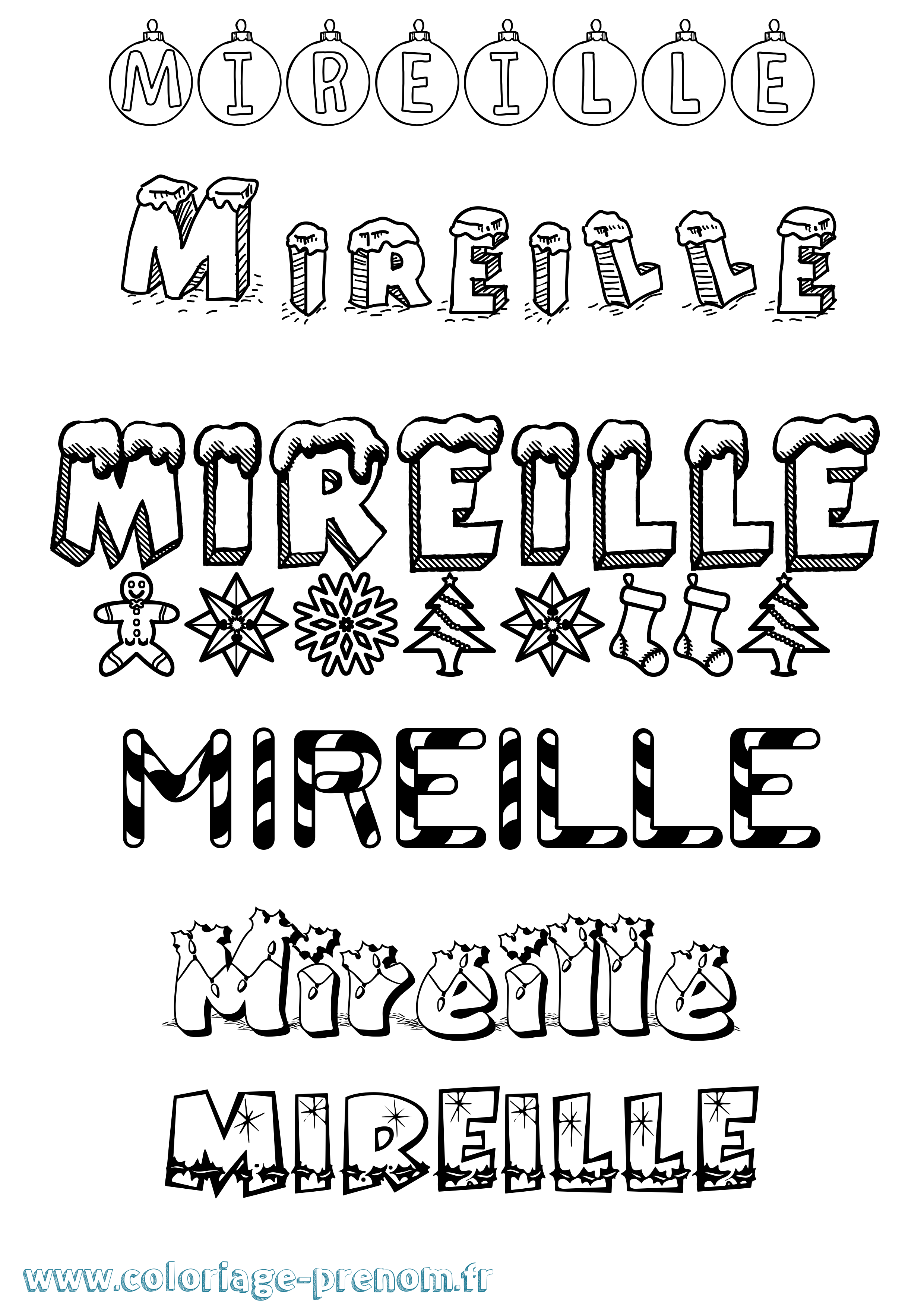 Coloriage prénom Mireille Noël