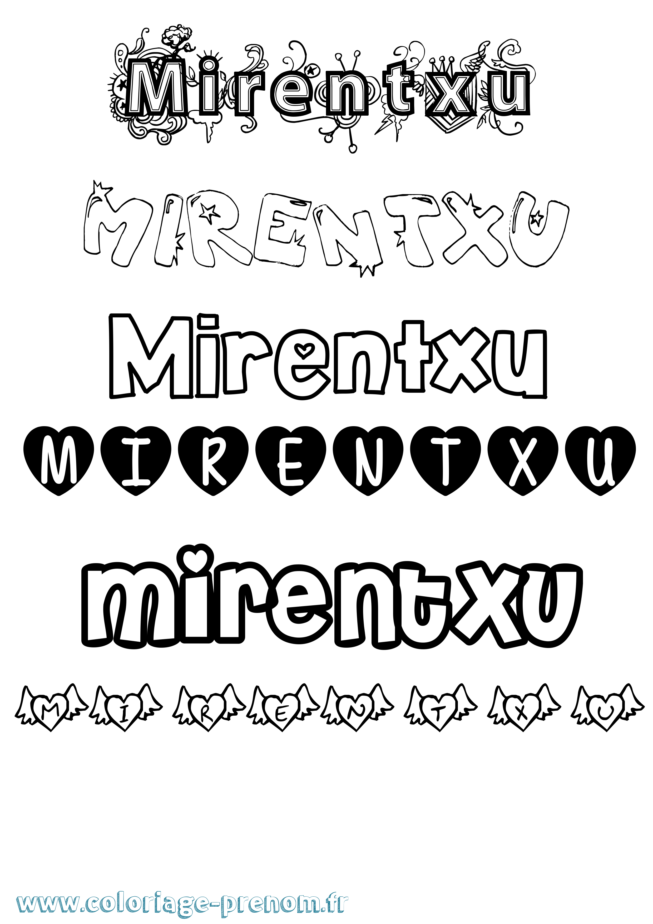 Coloriage prénom Mirentxu Girly