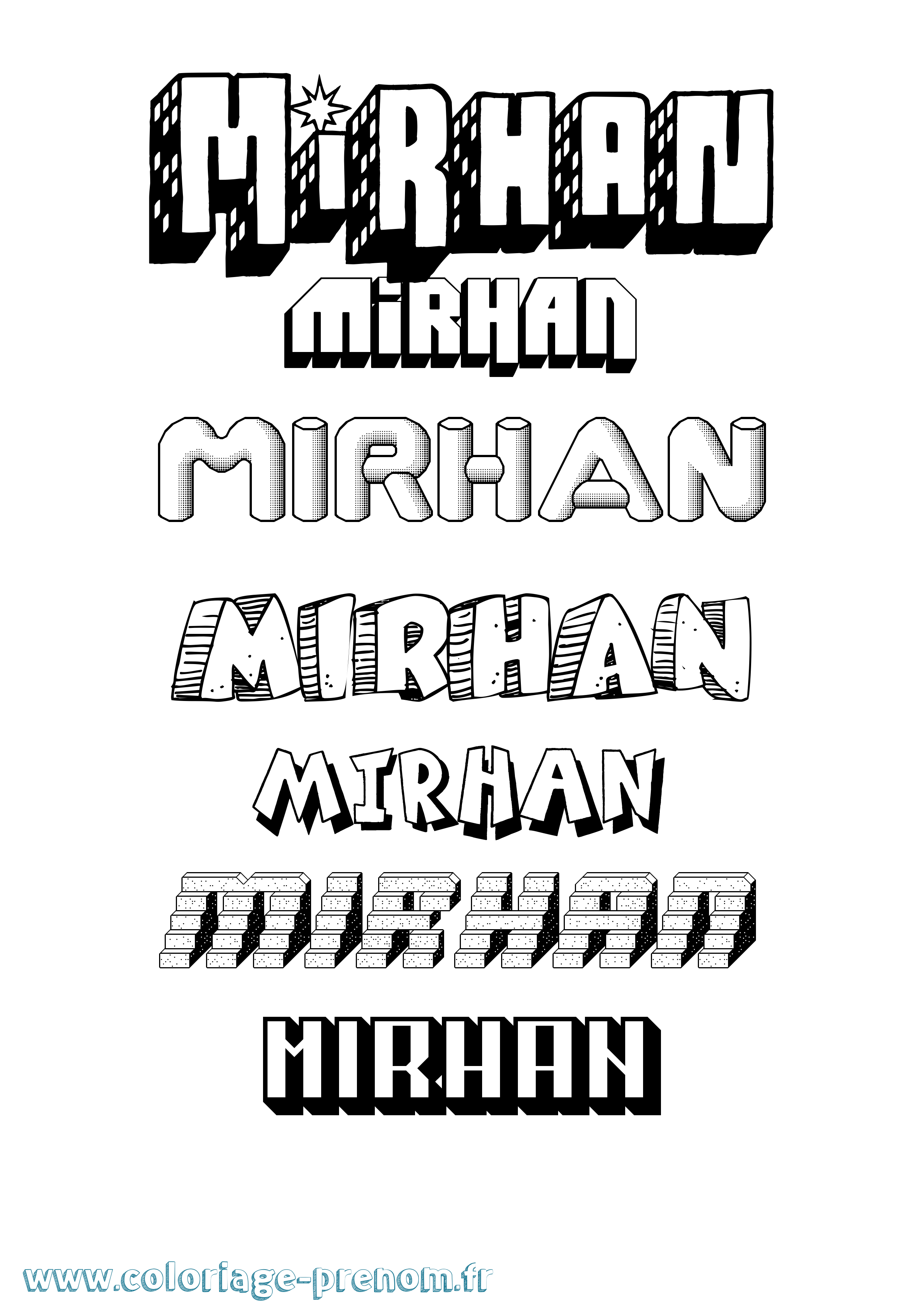 Coloriage prénom Mirhan Effet 3D