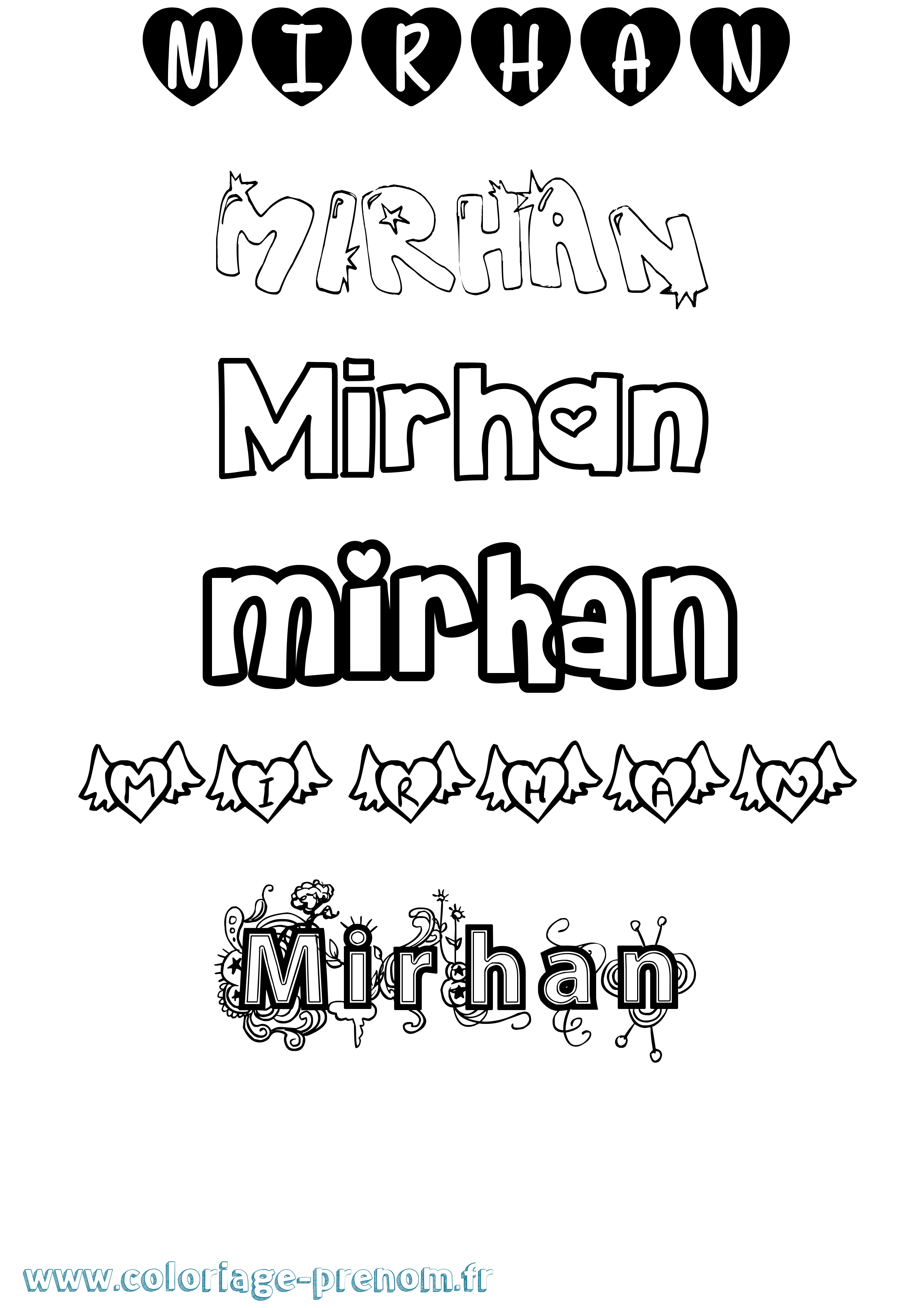 Coloriage prénom Mirhan Girly