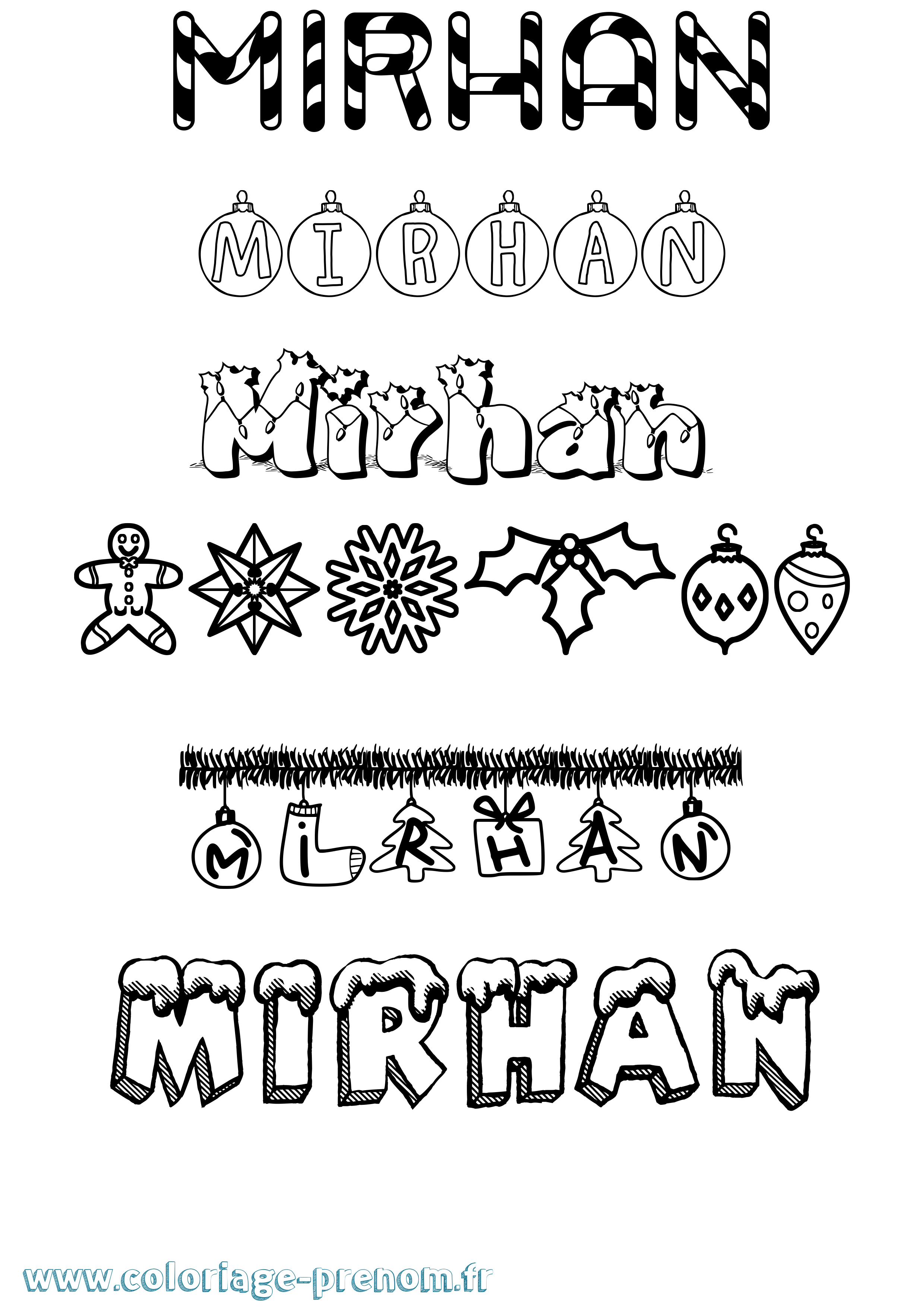 Coloriage Mirhan Noël Coloriage prénom Mirhan Noël