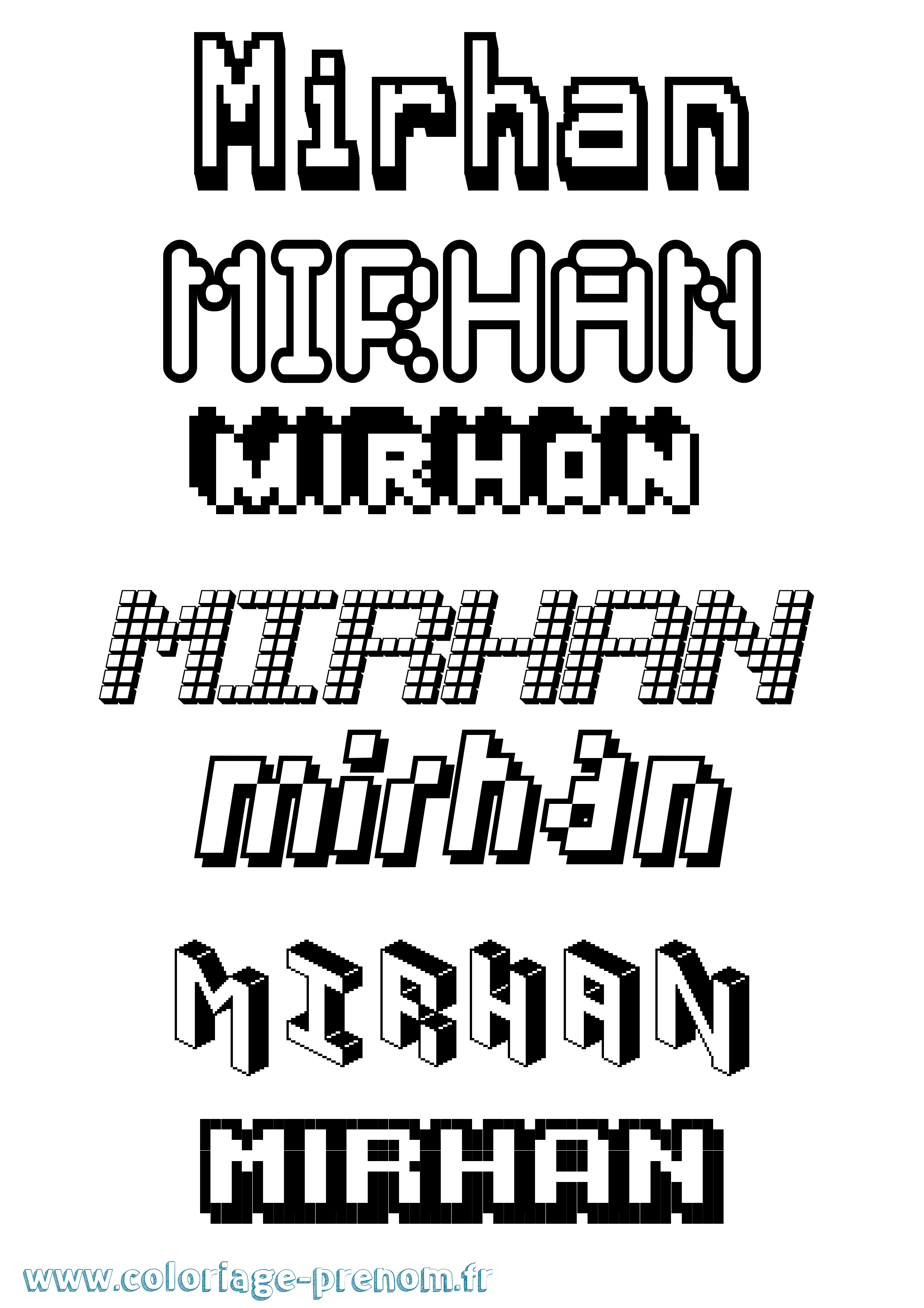 Coloriage prénom Mirhan Pixel
