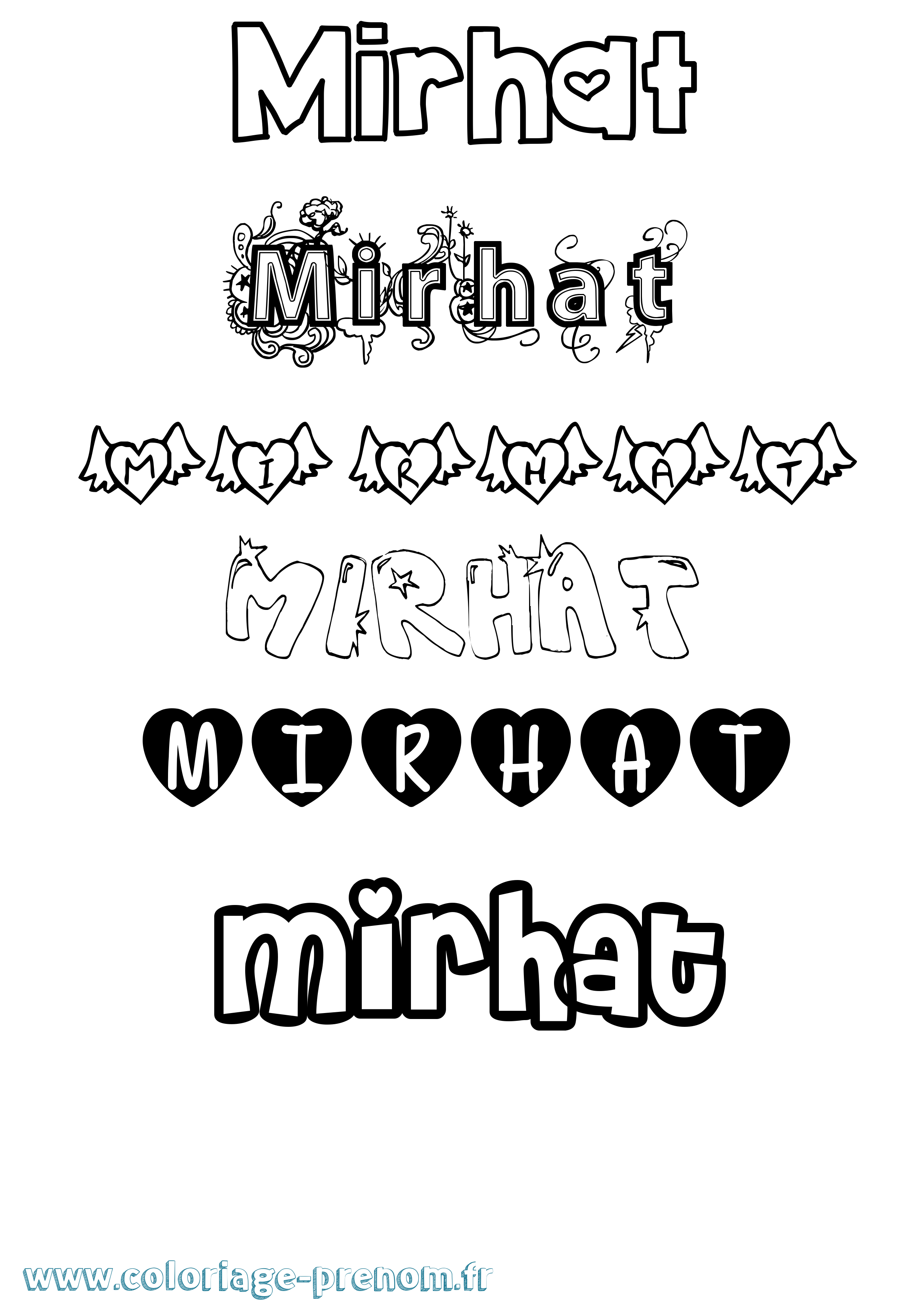 Coloriage prénom Mirhat Girly