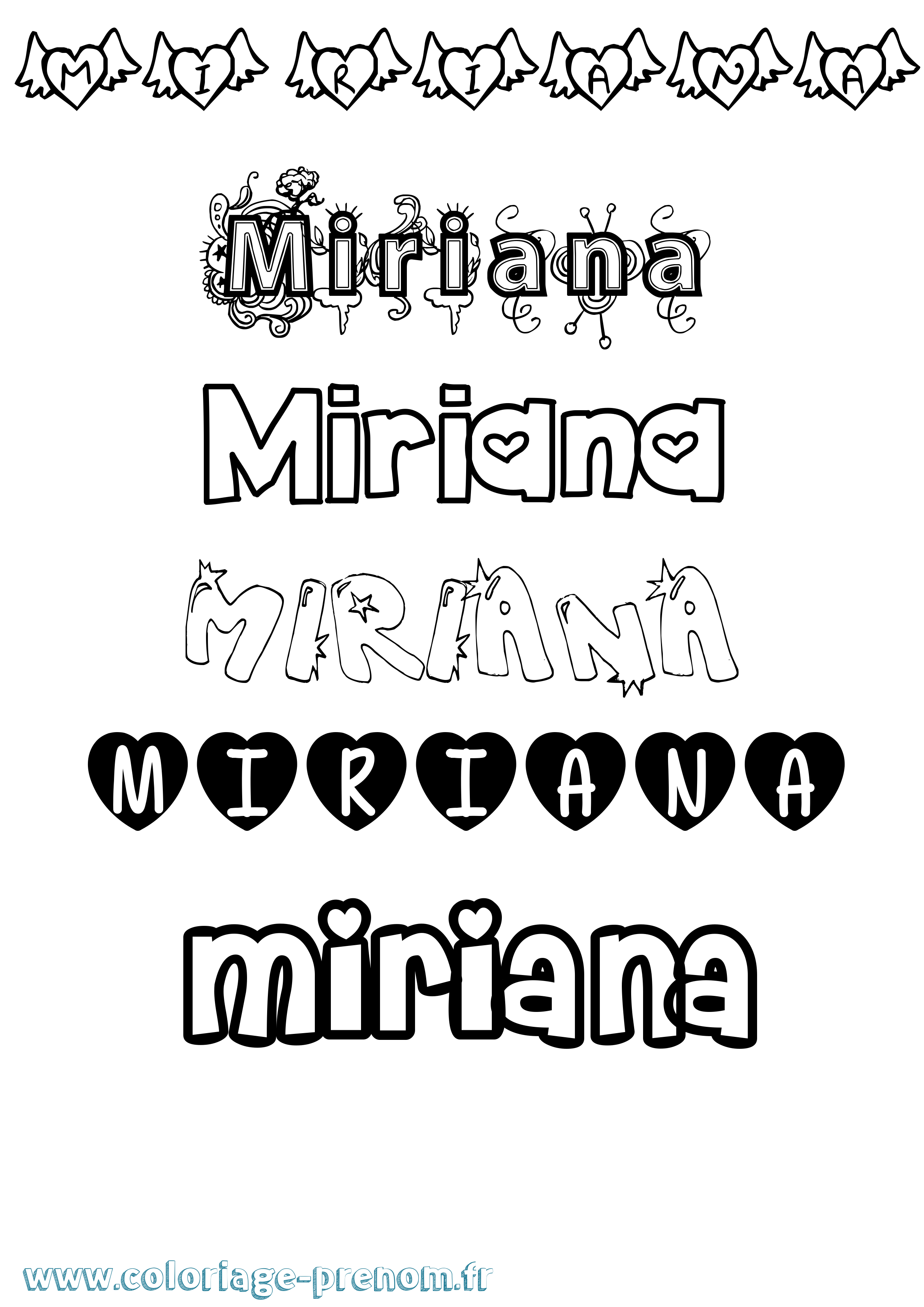 Coloriage prénom Miriana Girly
