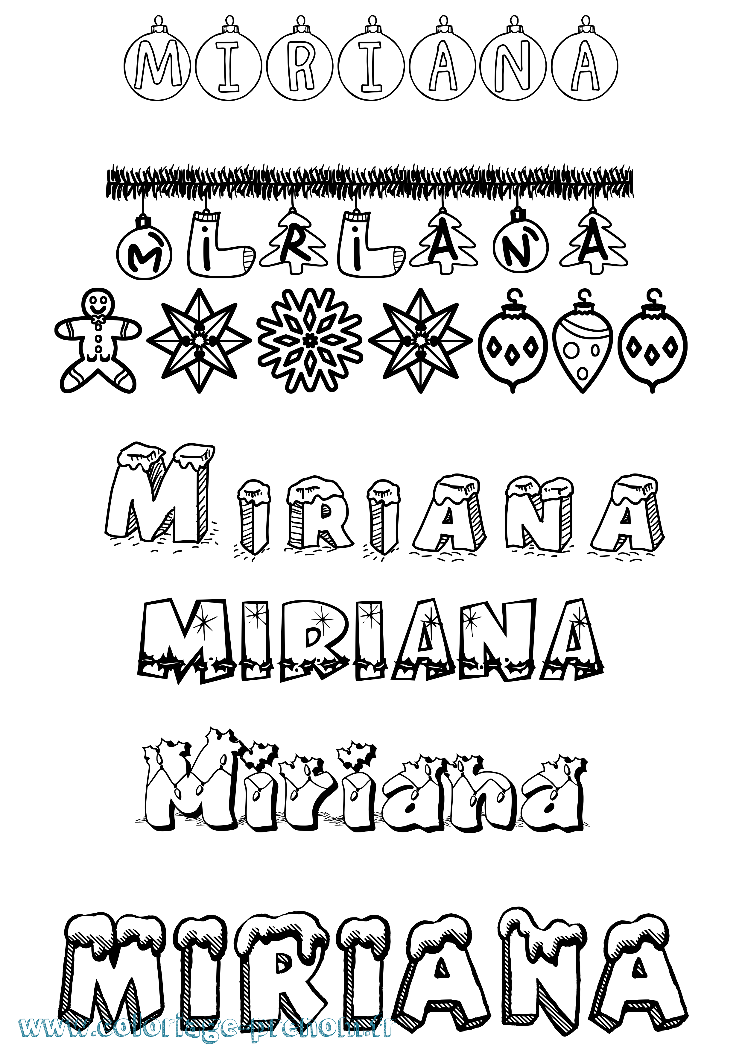 Coloriage prénom Miriana Noël