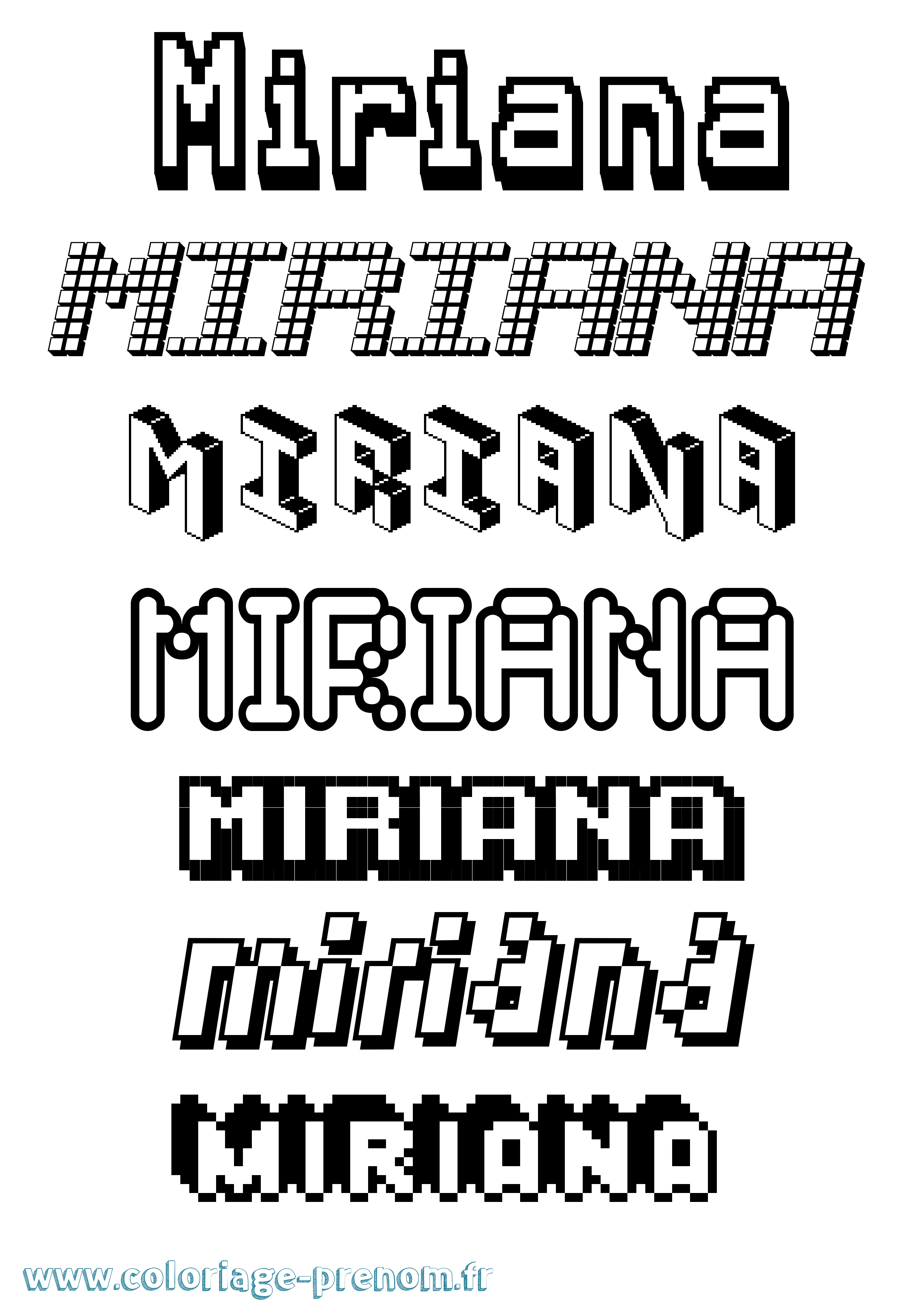 Coloriage prénom Miriana Pixel