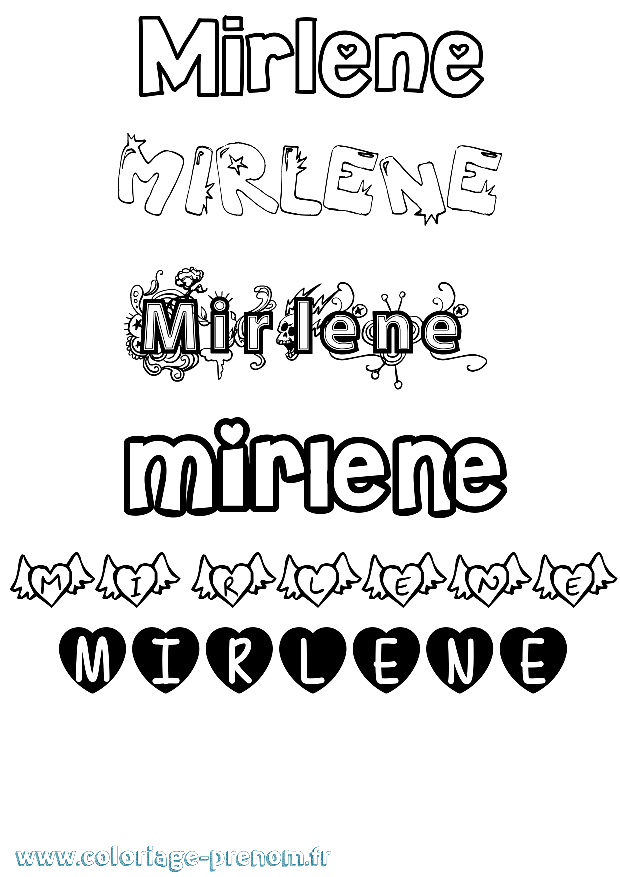 Coloriage prénom Mirlene Girly