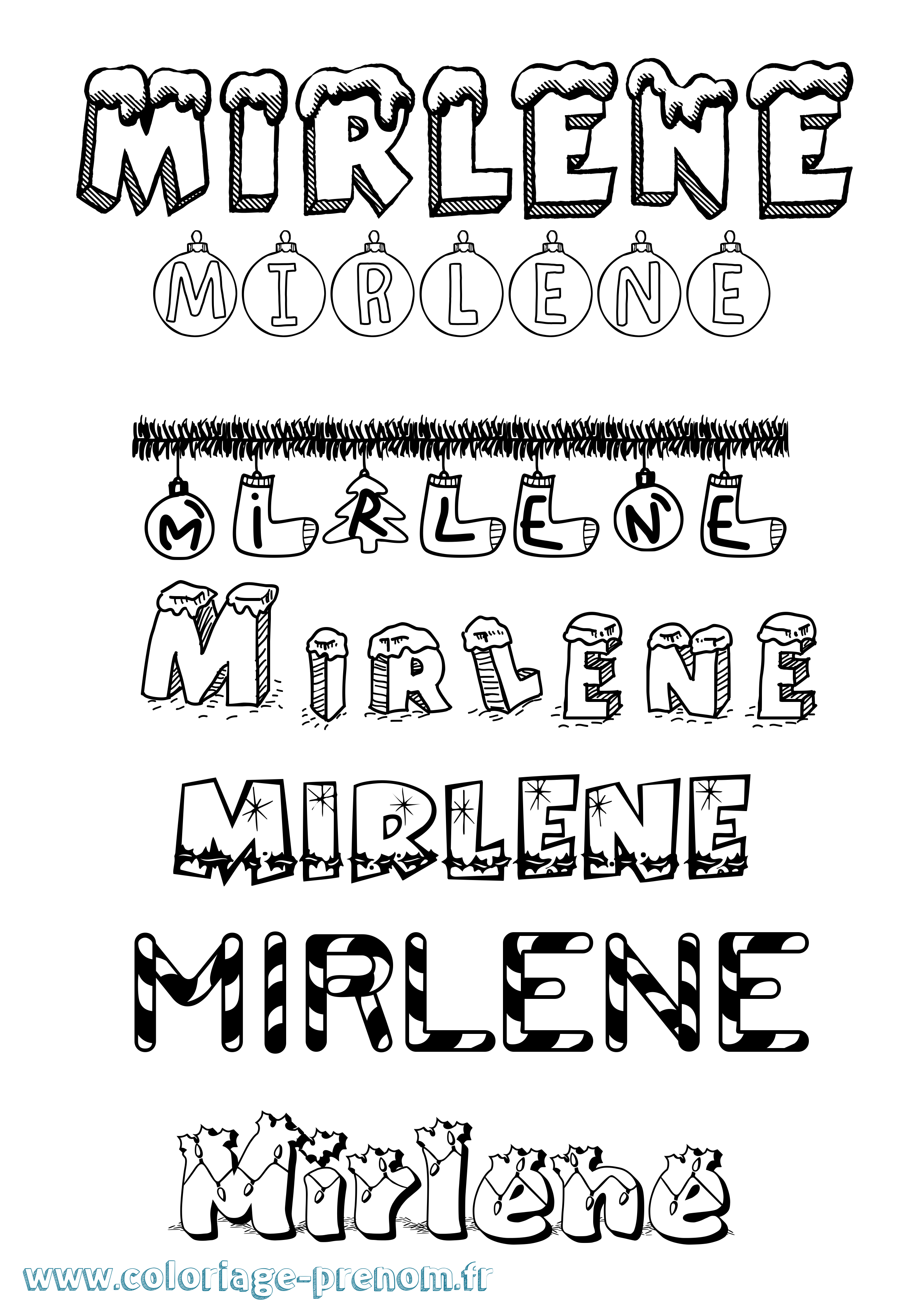 Coloriage prénom Mirlene Noël