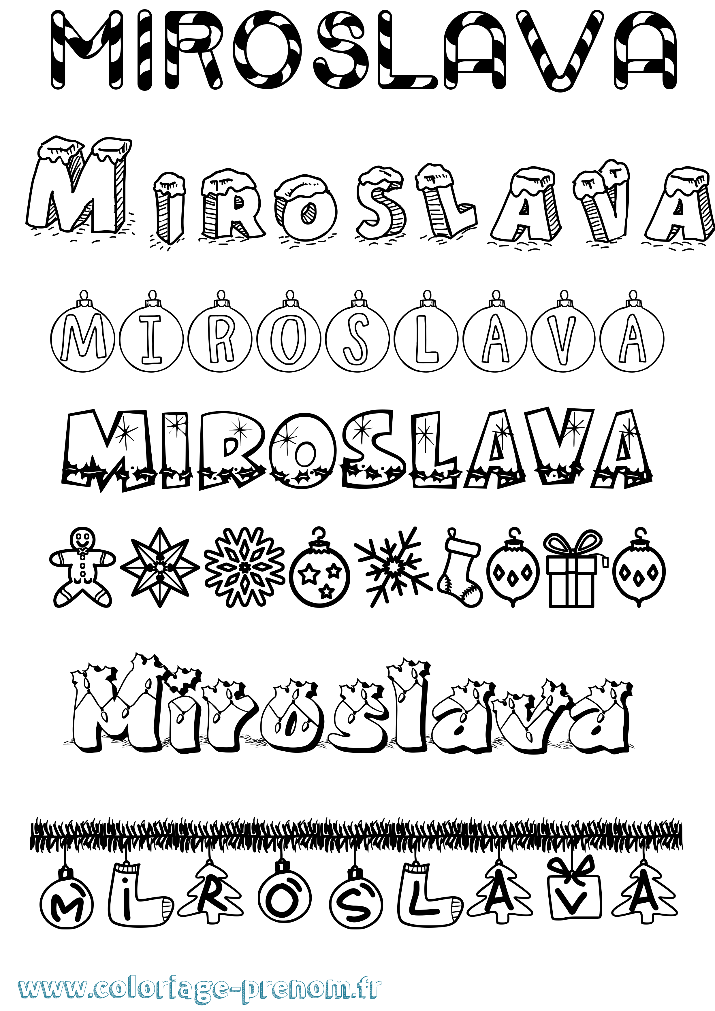 Coloriage prénom Miroslava Noël