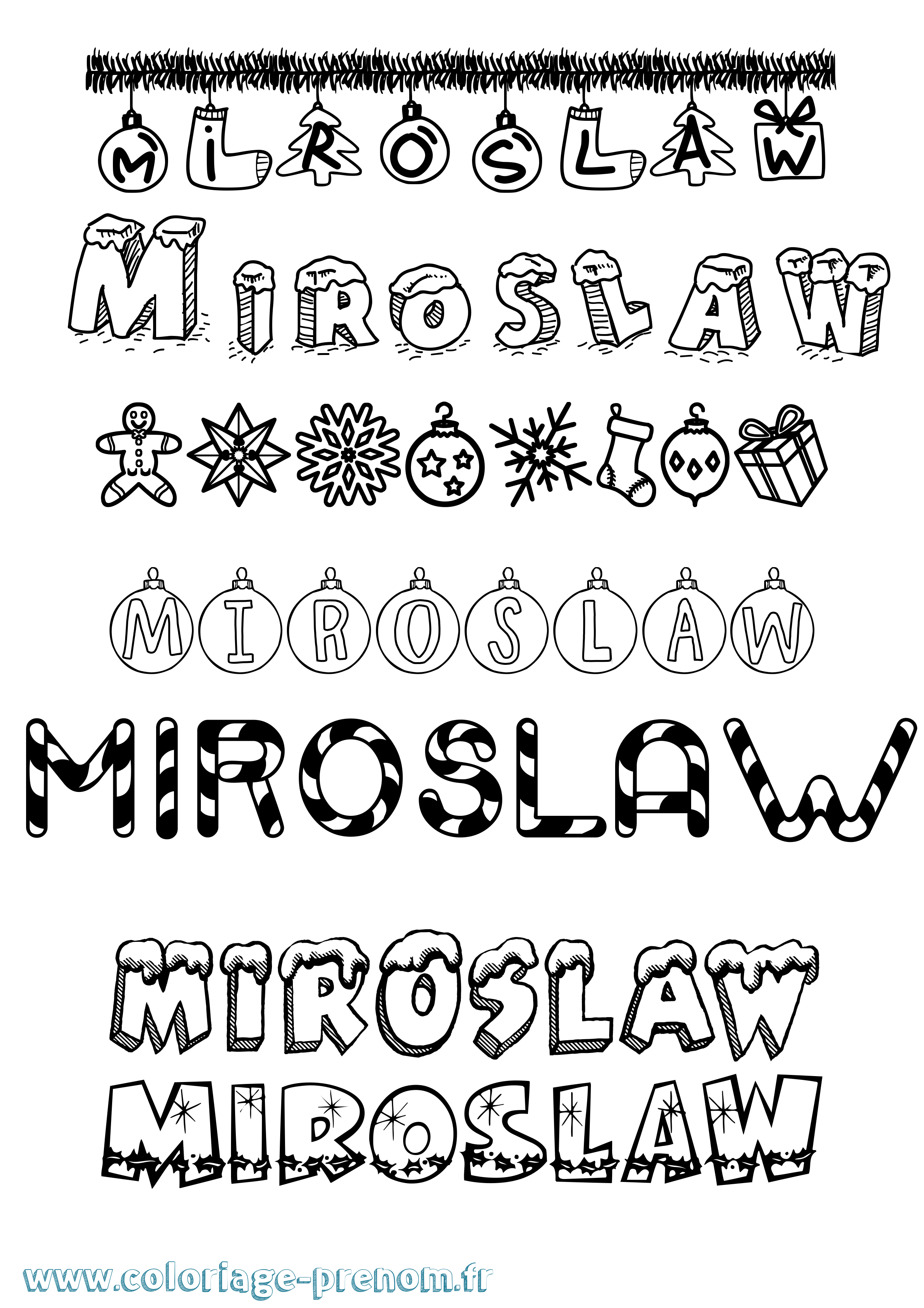 Coloriage prénom Miroslaw Noël