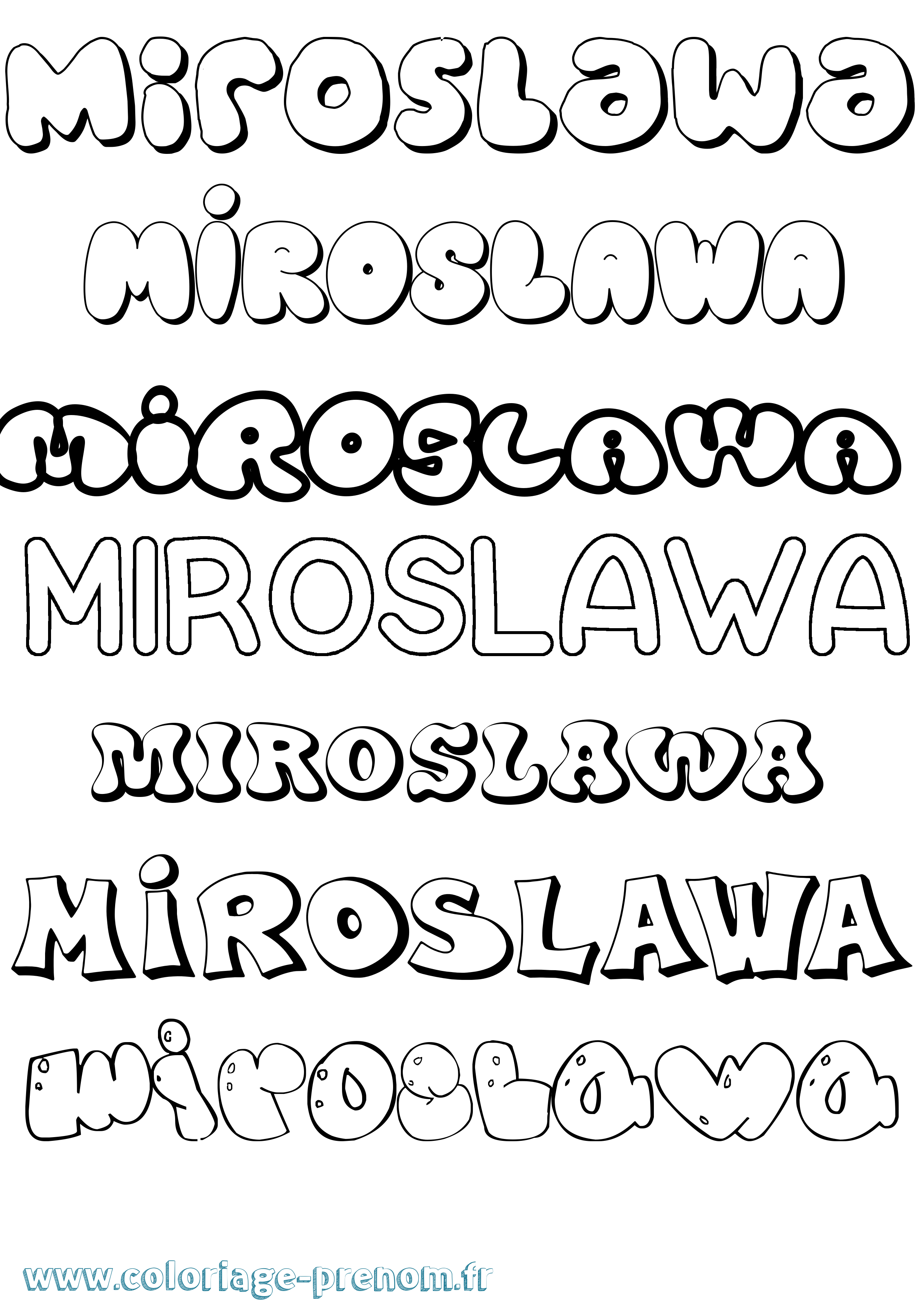 Coloriage prénom Miroslawa Bubble