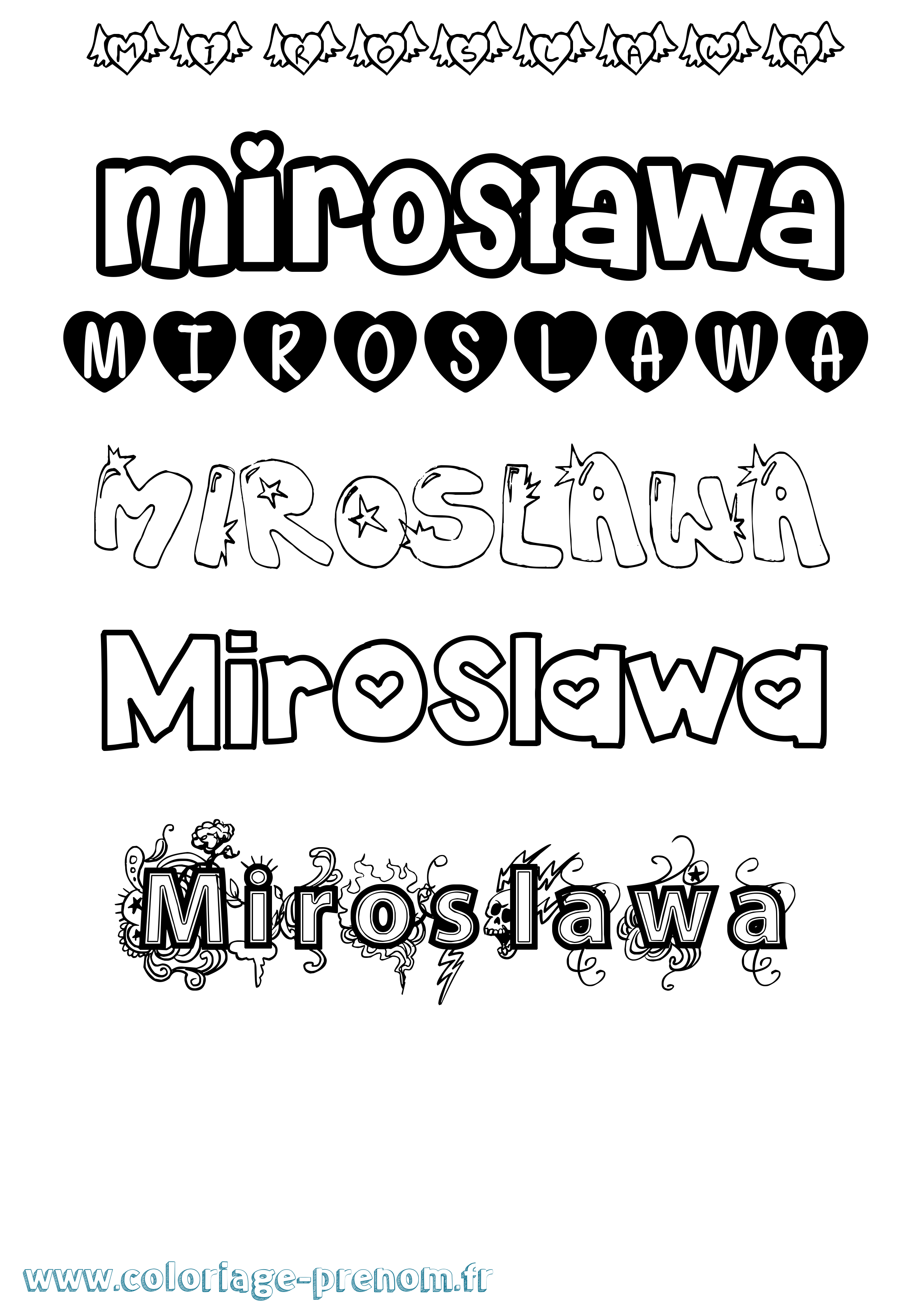 Coloriage prénom Miroslawa Girly