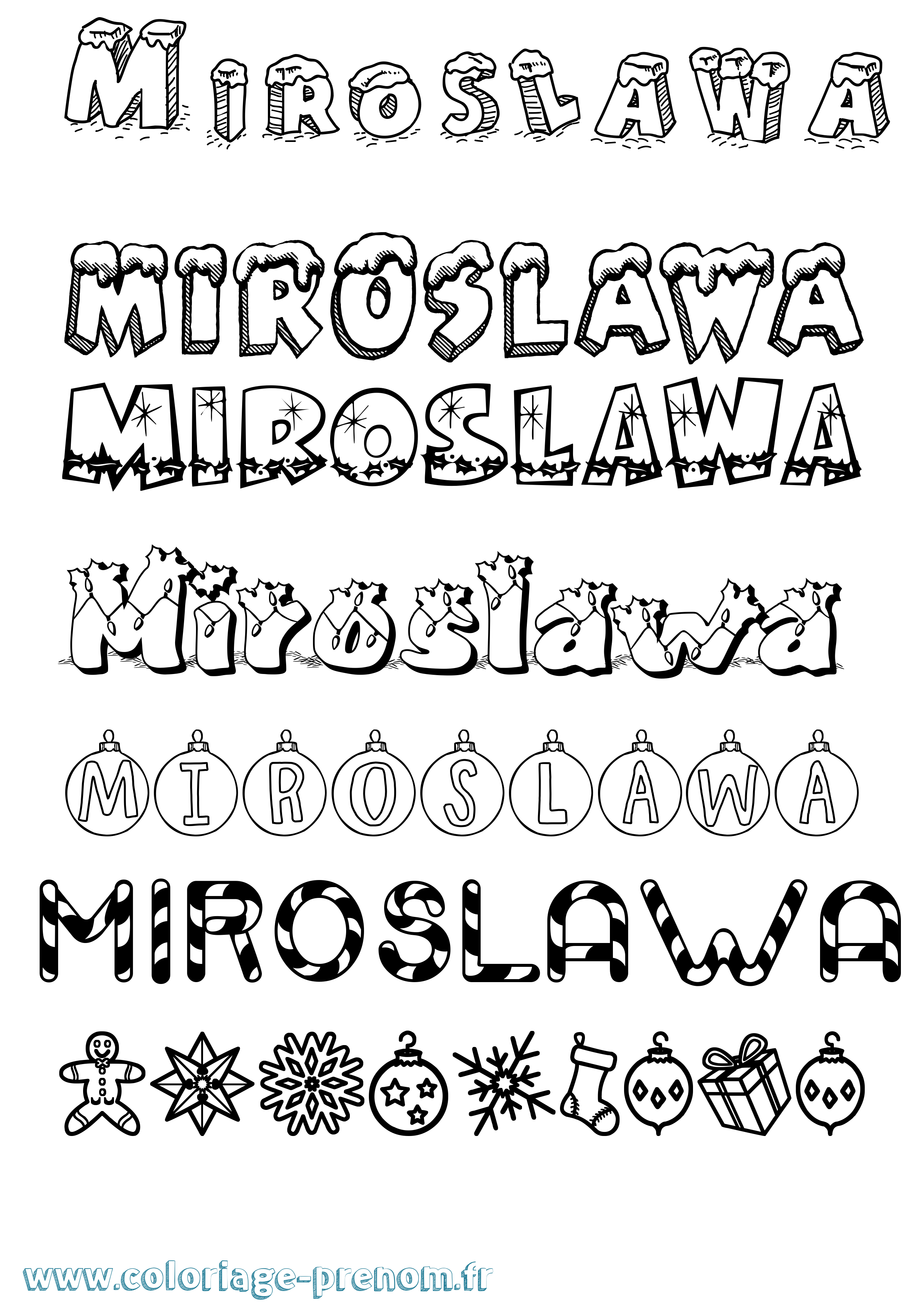 Coloriage prénom Miroslawa Noël