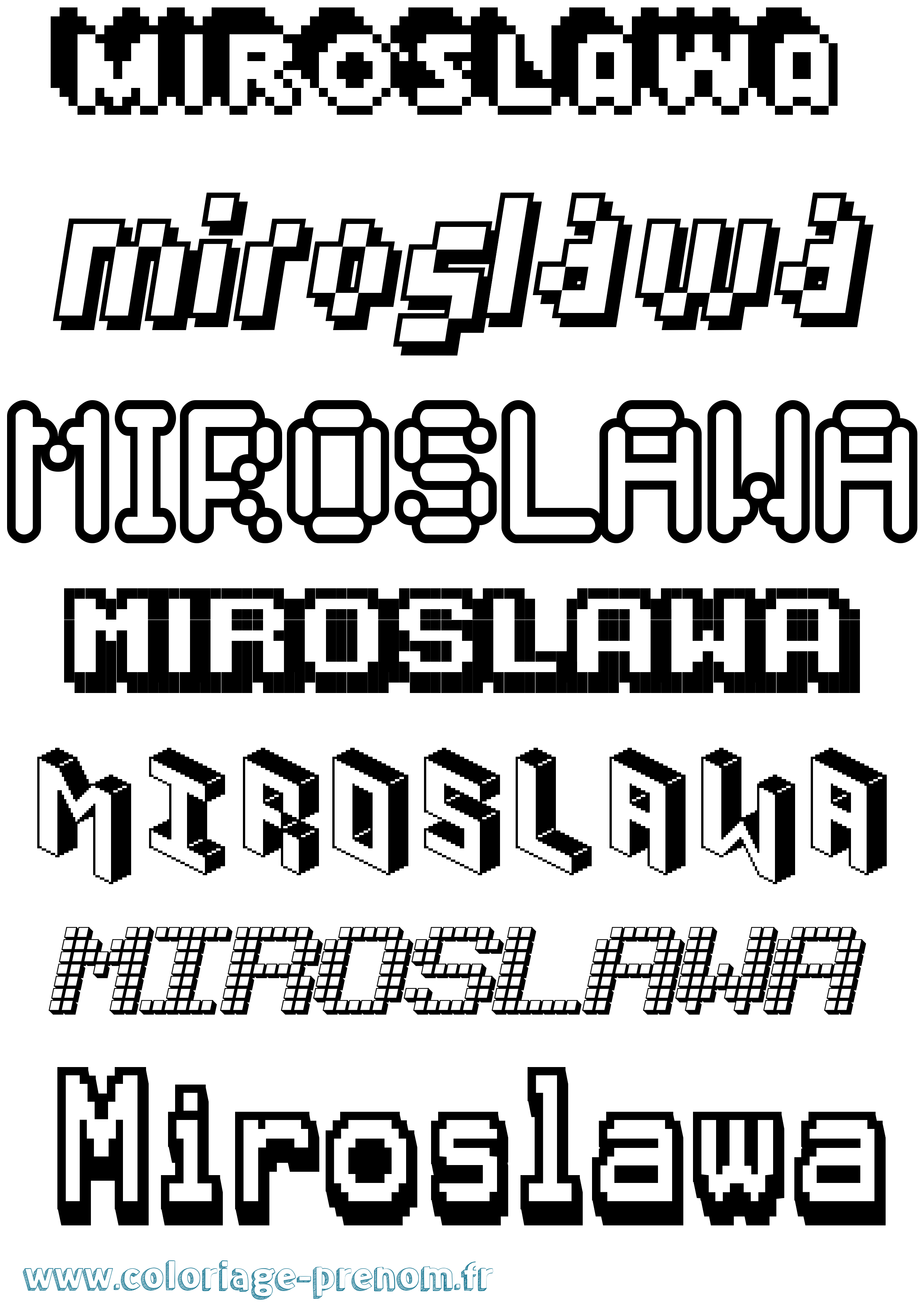 Coloriage prénom Miroslawa Pixel