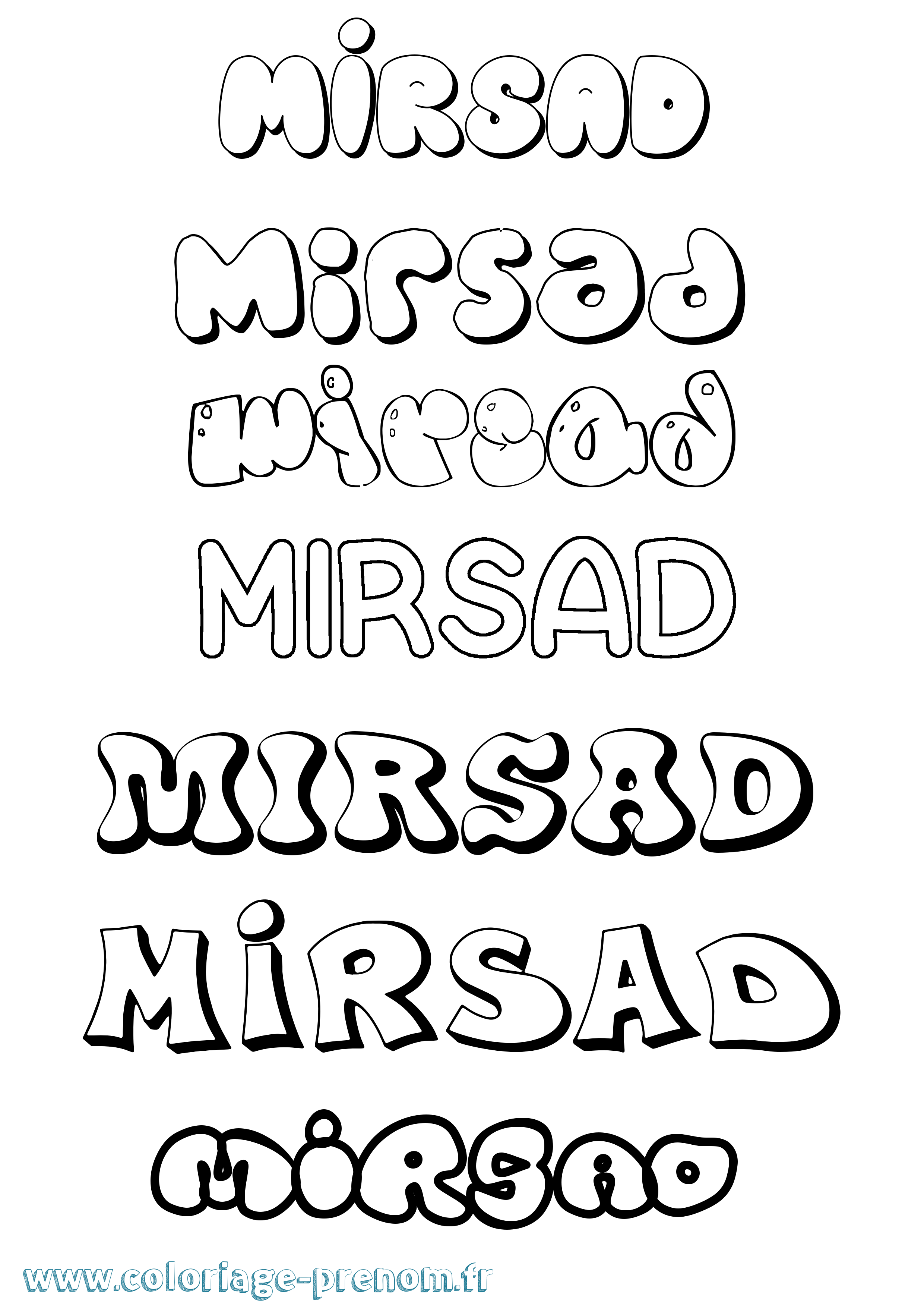 Coloriage prénom Mirsad Bubble