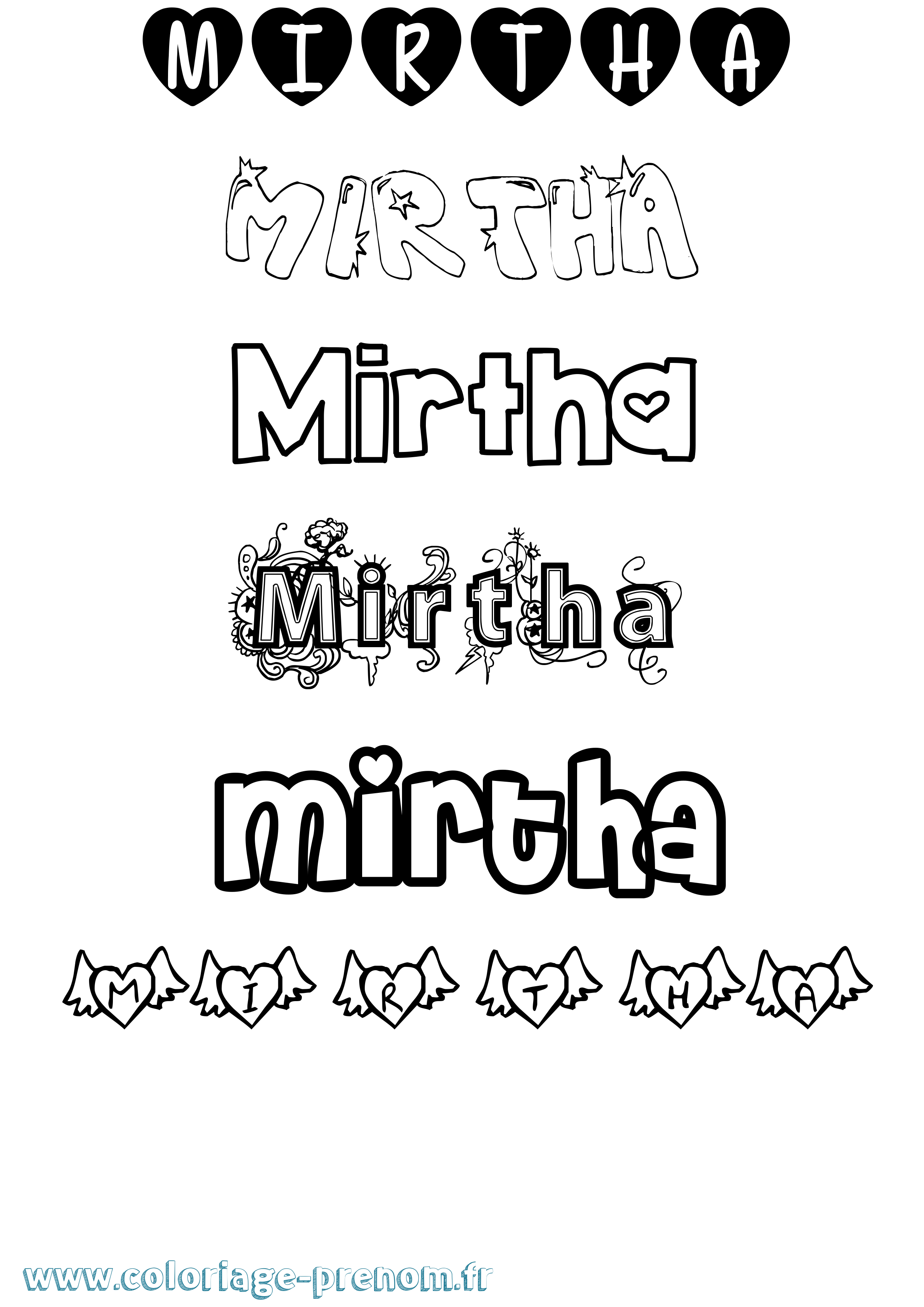 Coloriage Mirtha Girly Coloriage prénom Mirtha Girly