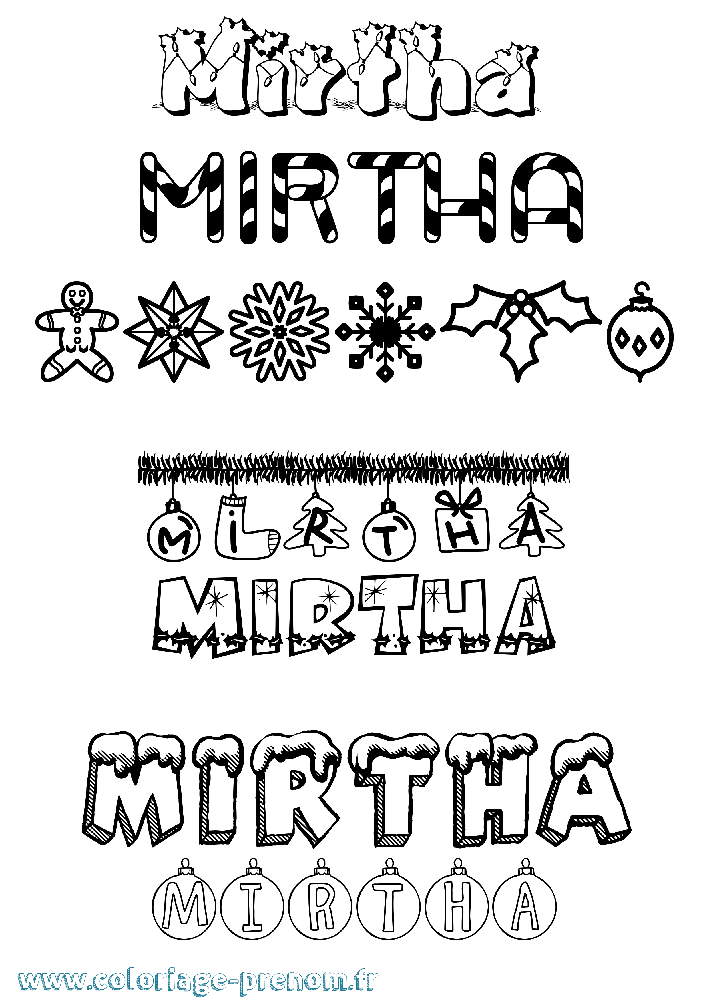 Coloriage Mirtha Noël Coloriage prénom Mirtha Noël