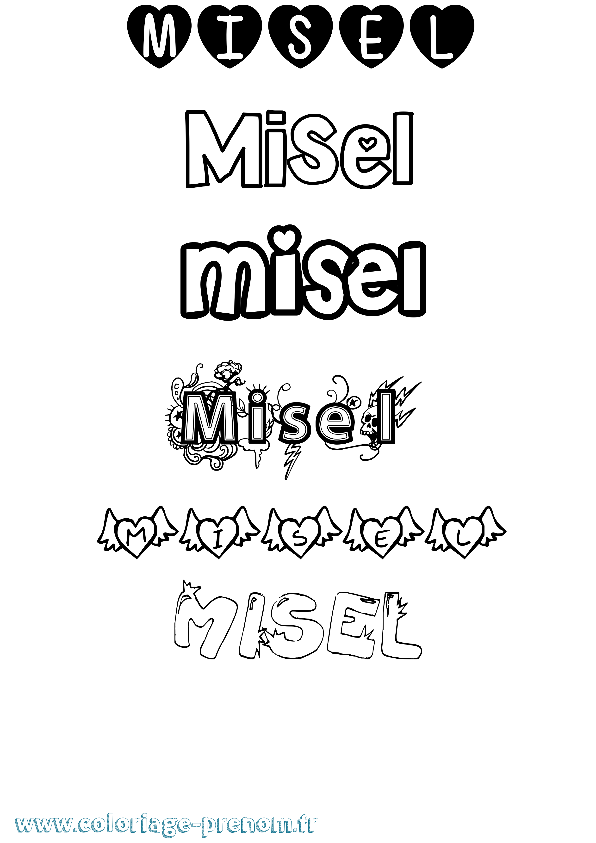 Coloriage prénom Misel Girly