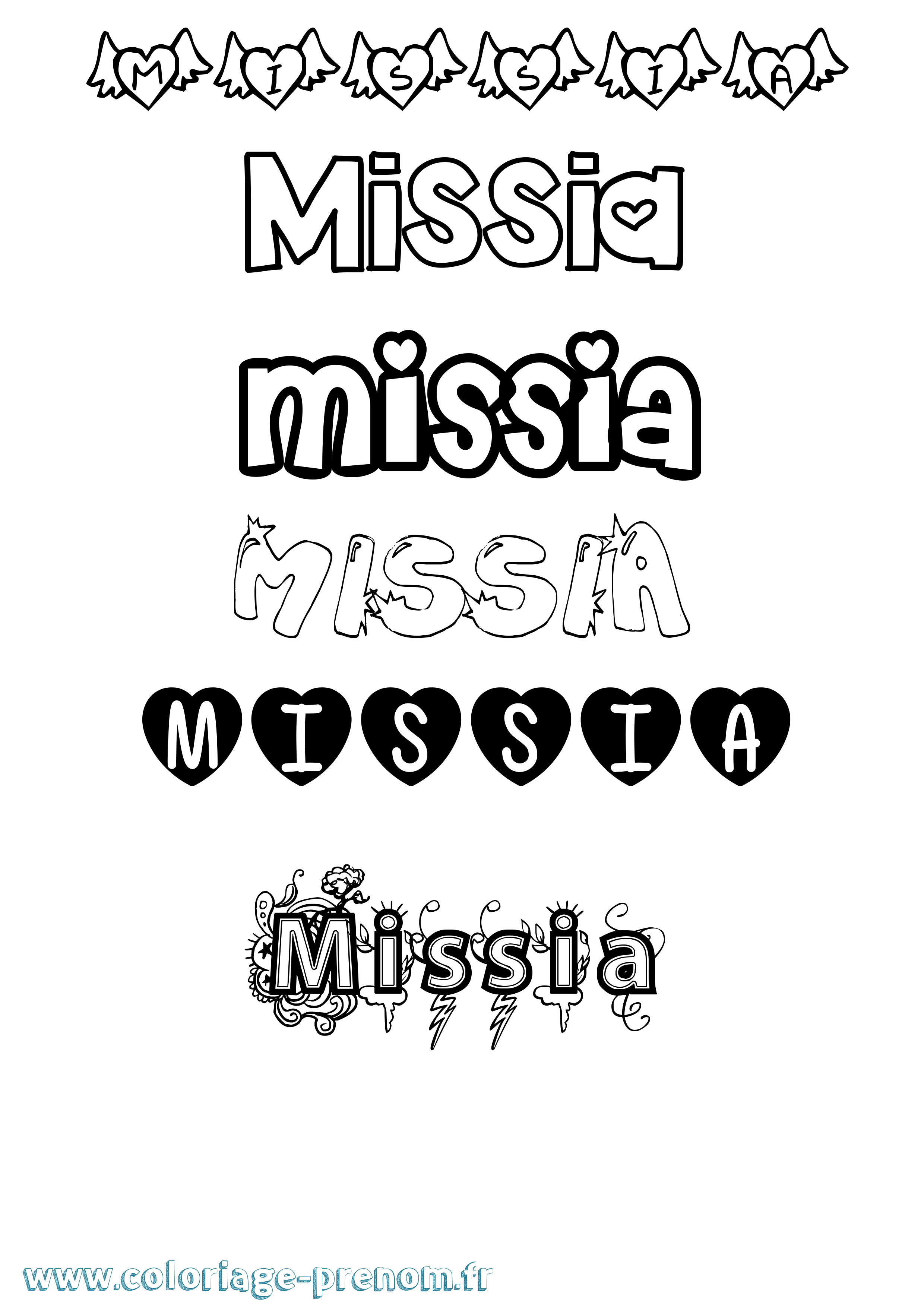 Coloriage prénom Missia Girly