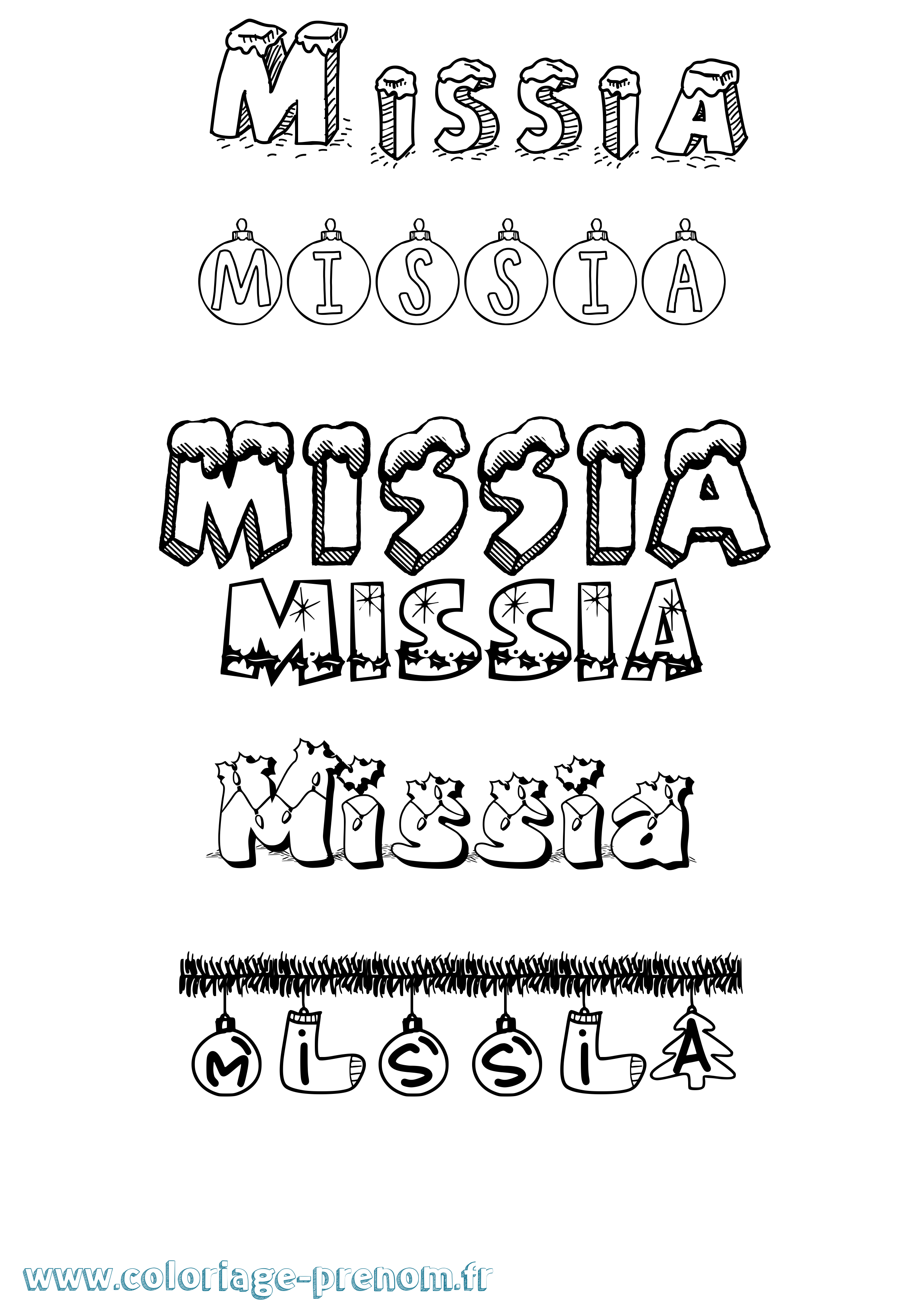 Coloriage prénom Missia Noël
