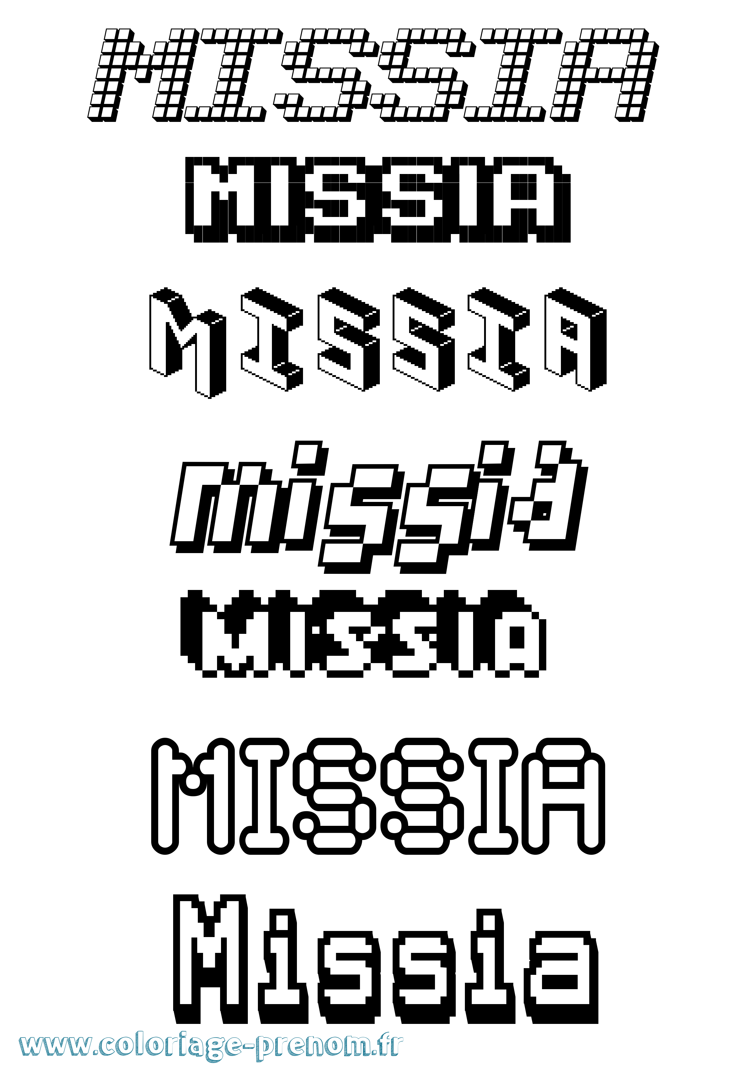 Coloriage prénom Missia Pixel