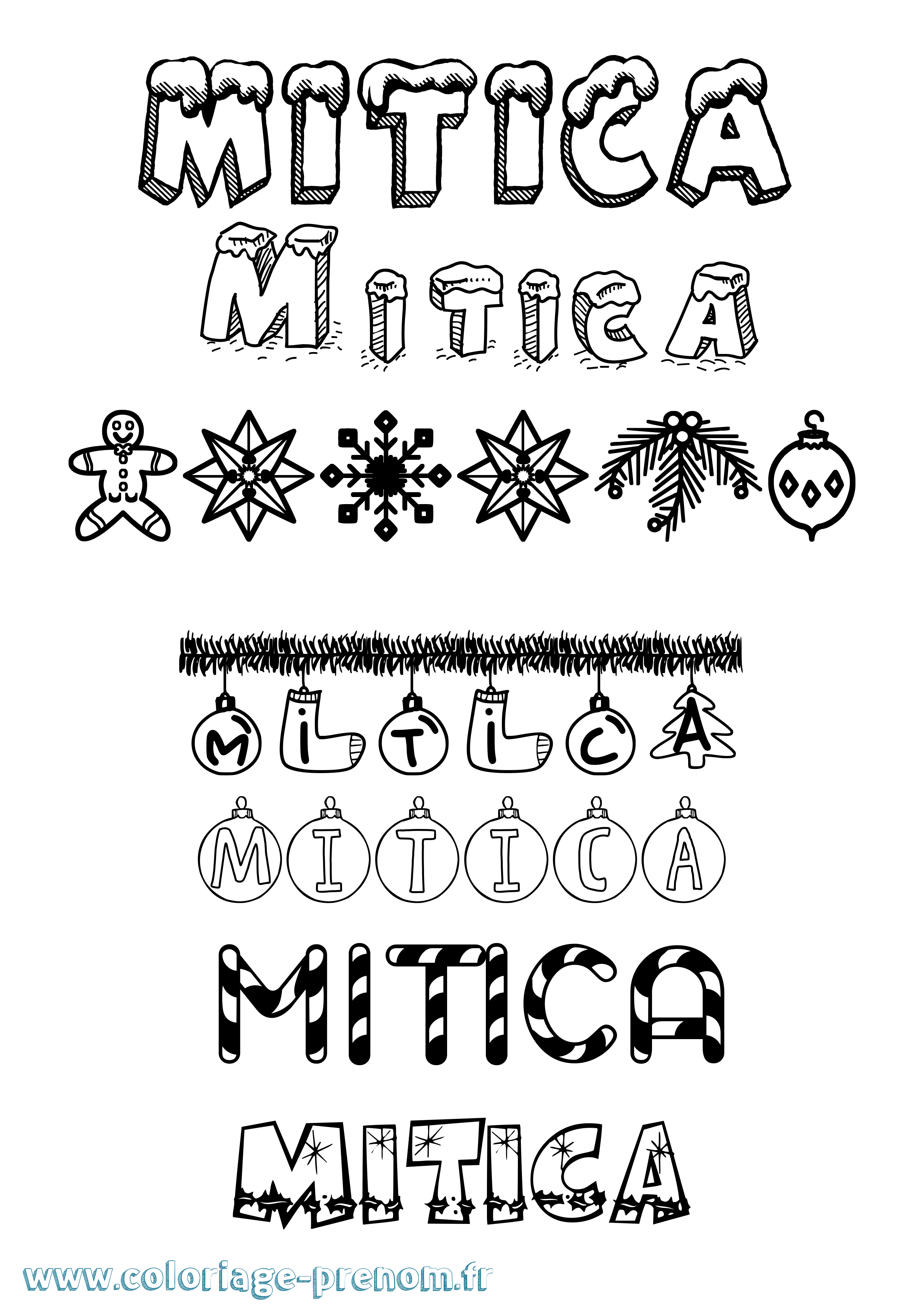 Coloriage prénom Mitica Noël