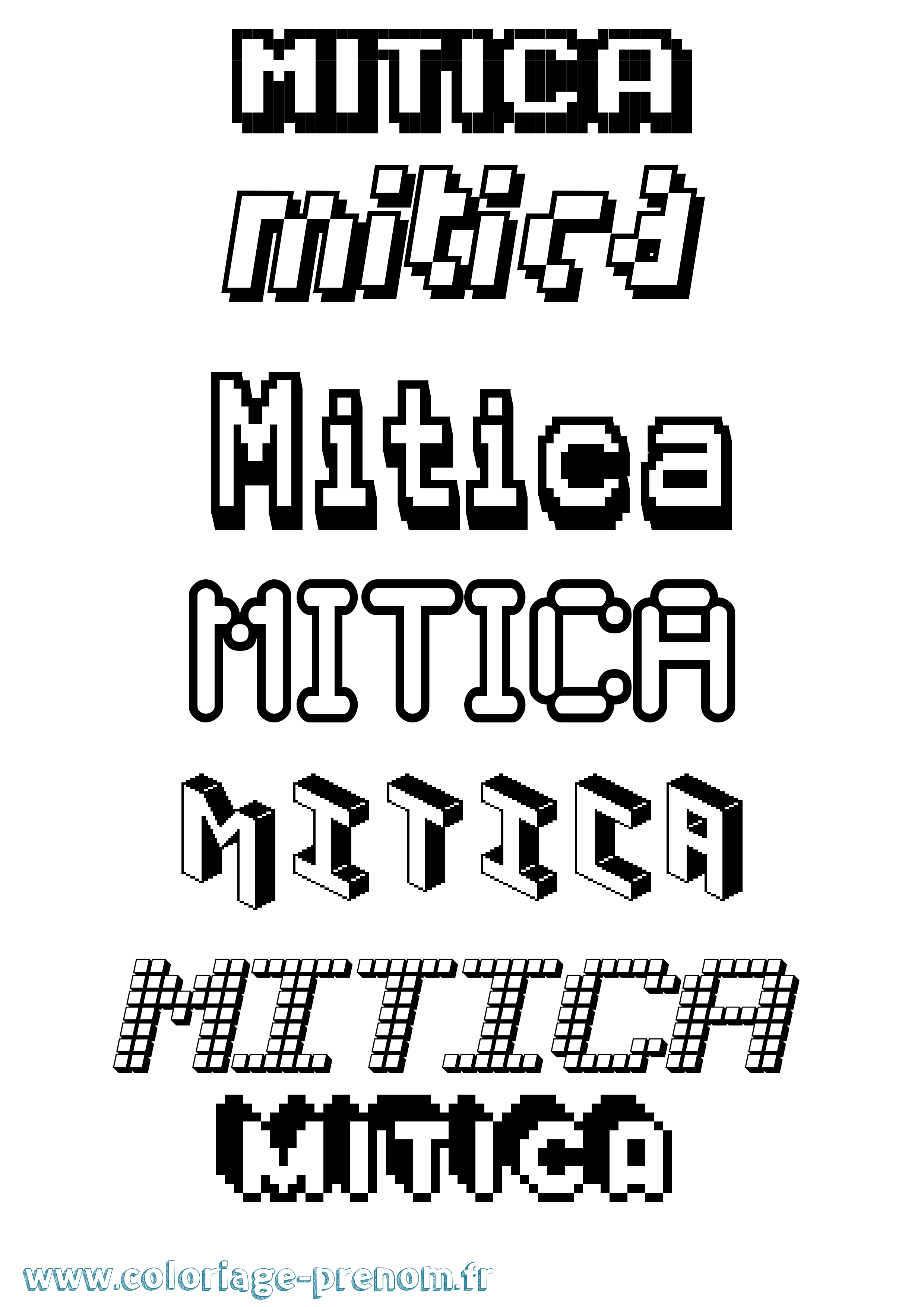 Coloriage prénom Mitica Pixel