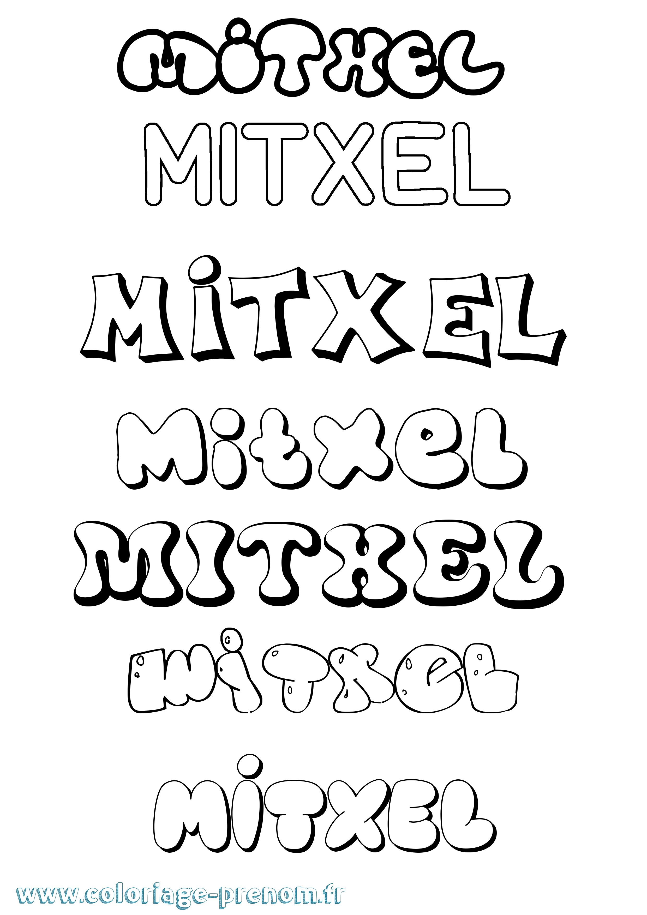 Coloriage prénom Mitxel Bubble