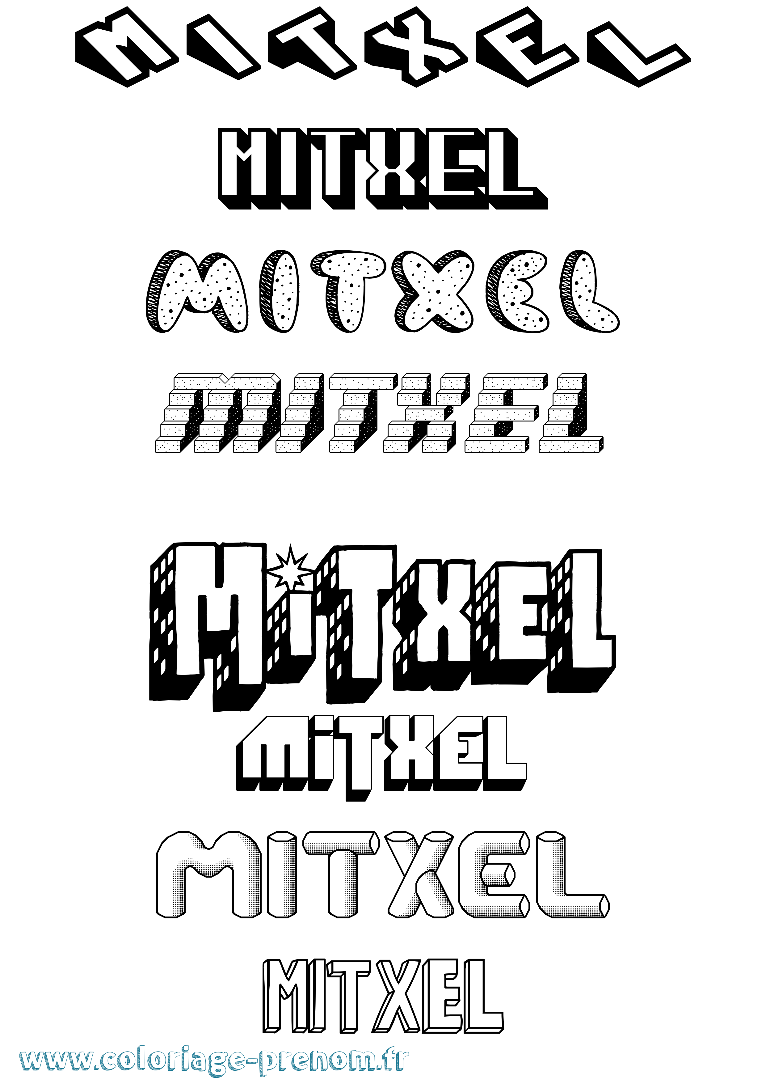 Coloriage prénom Mitxel Effet 3D