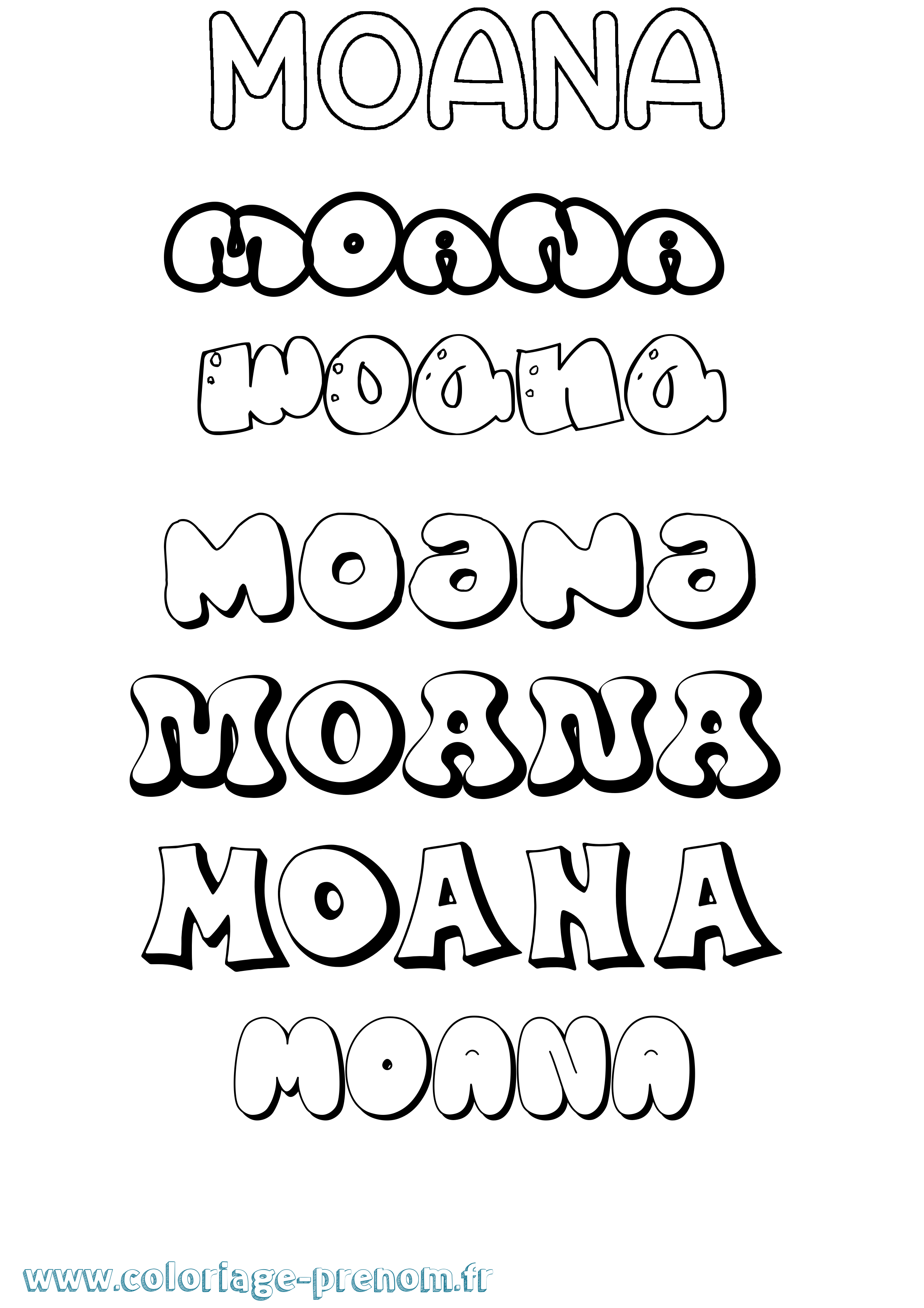 Coloriage prénom Moana Bubble