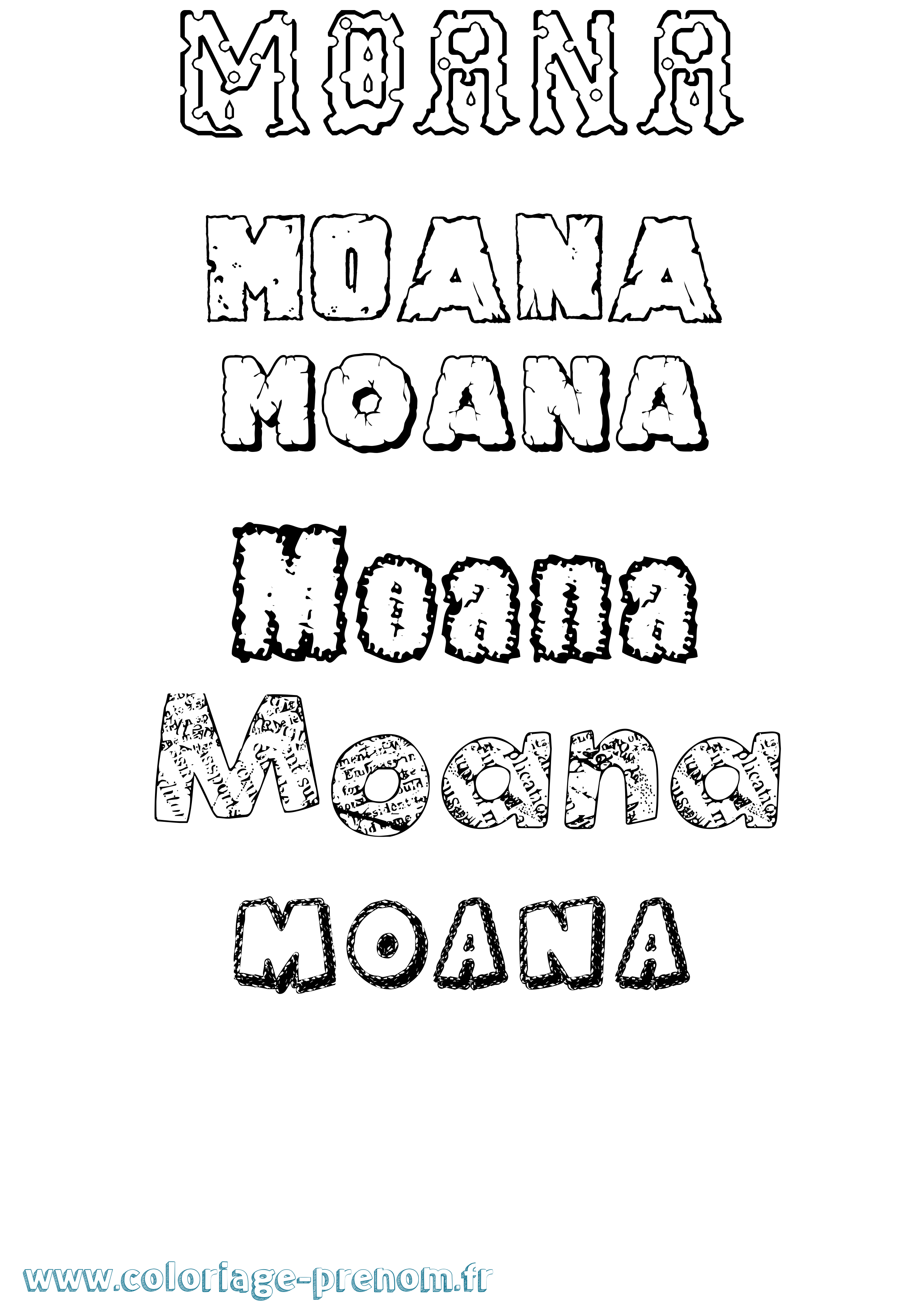 Coloriage prénom Moana Destructuré