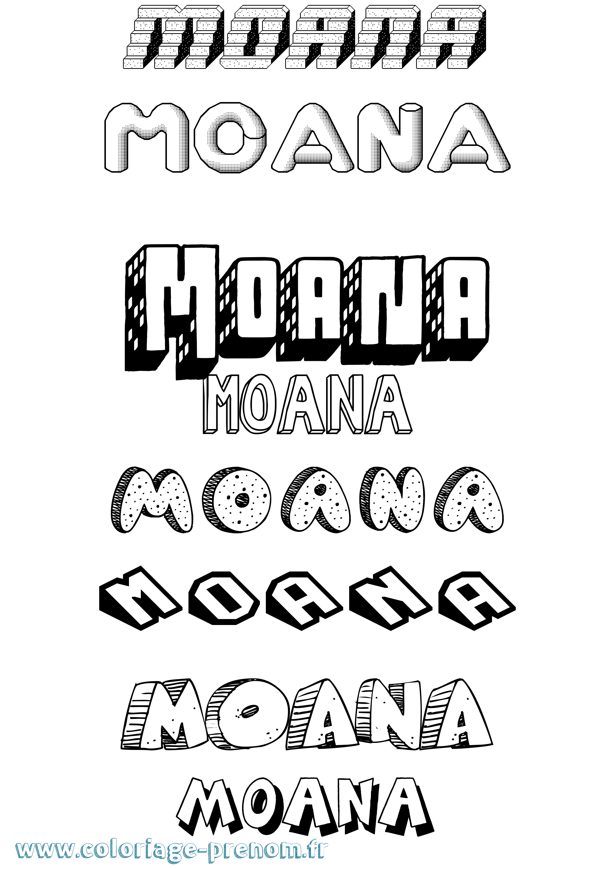 Coloriage prénom Moana Effet 3D