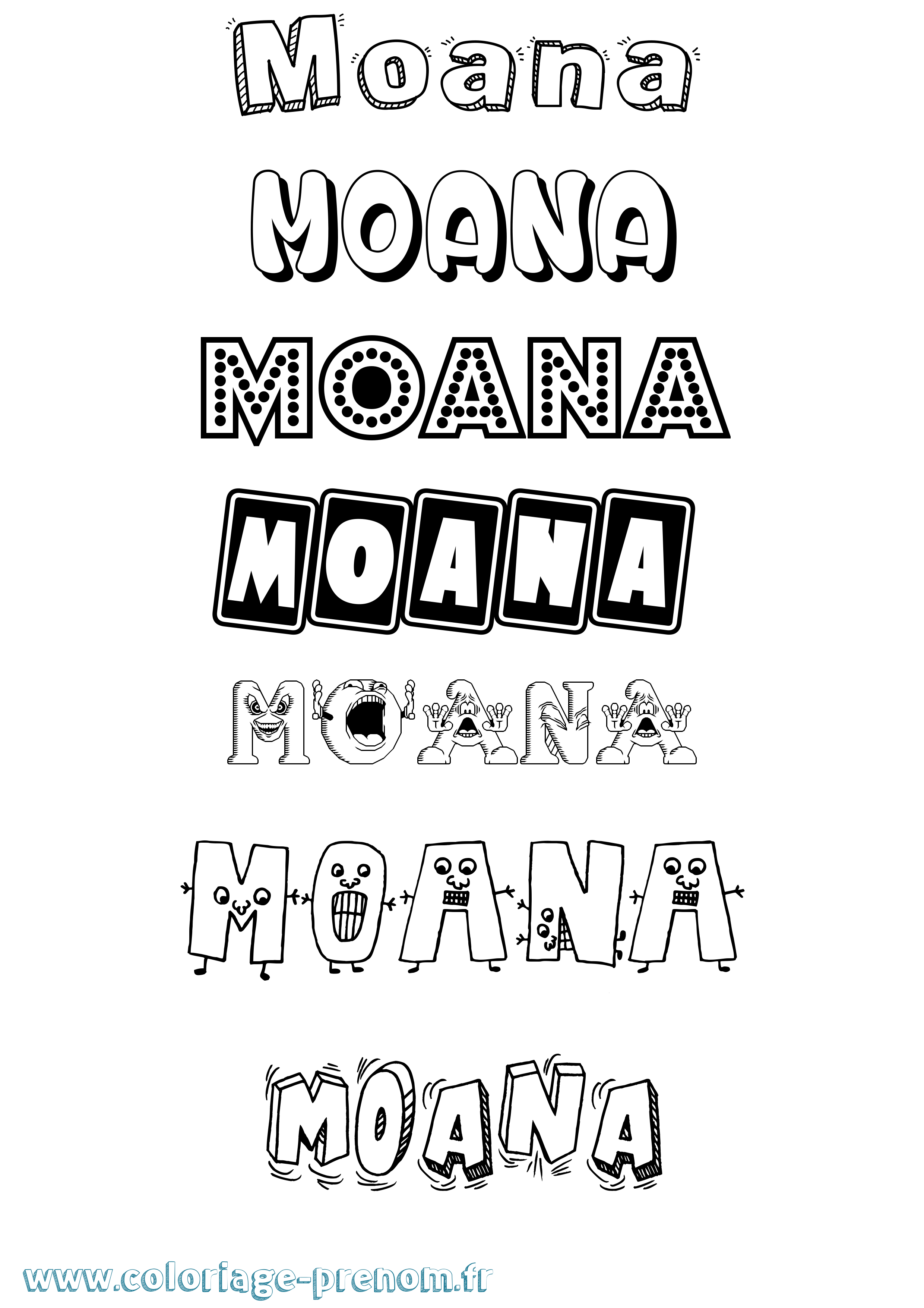 Coloriage prénom Moana Fun