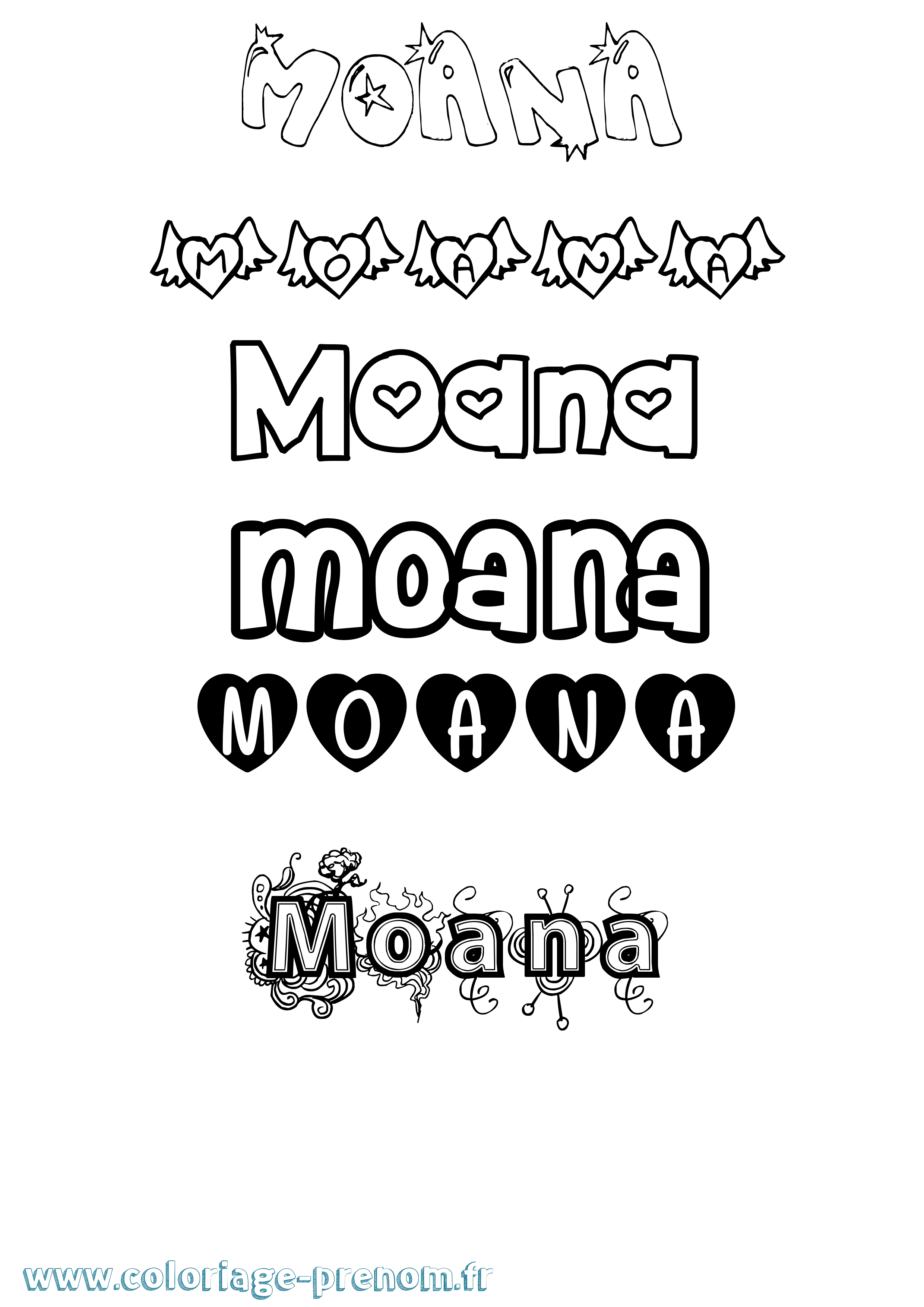 Coloriage prénom Moana Girly