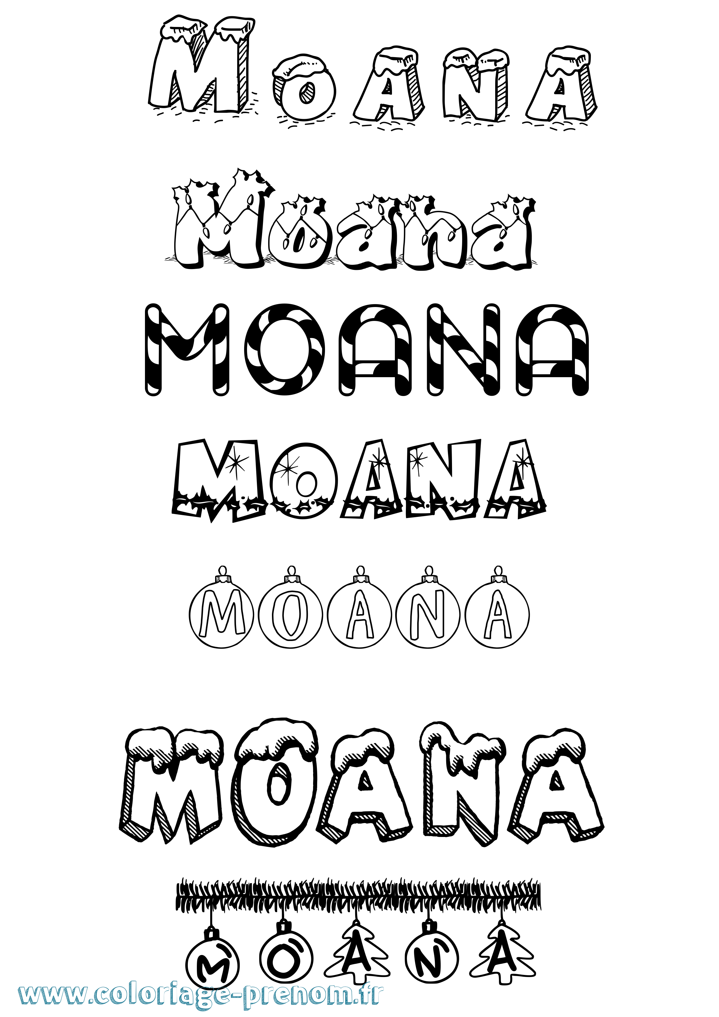 Coloriage prénom Moana Noël