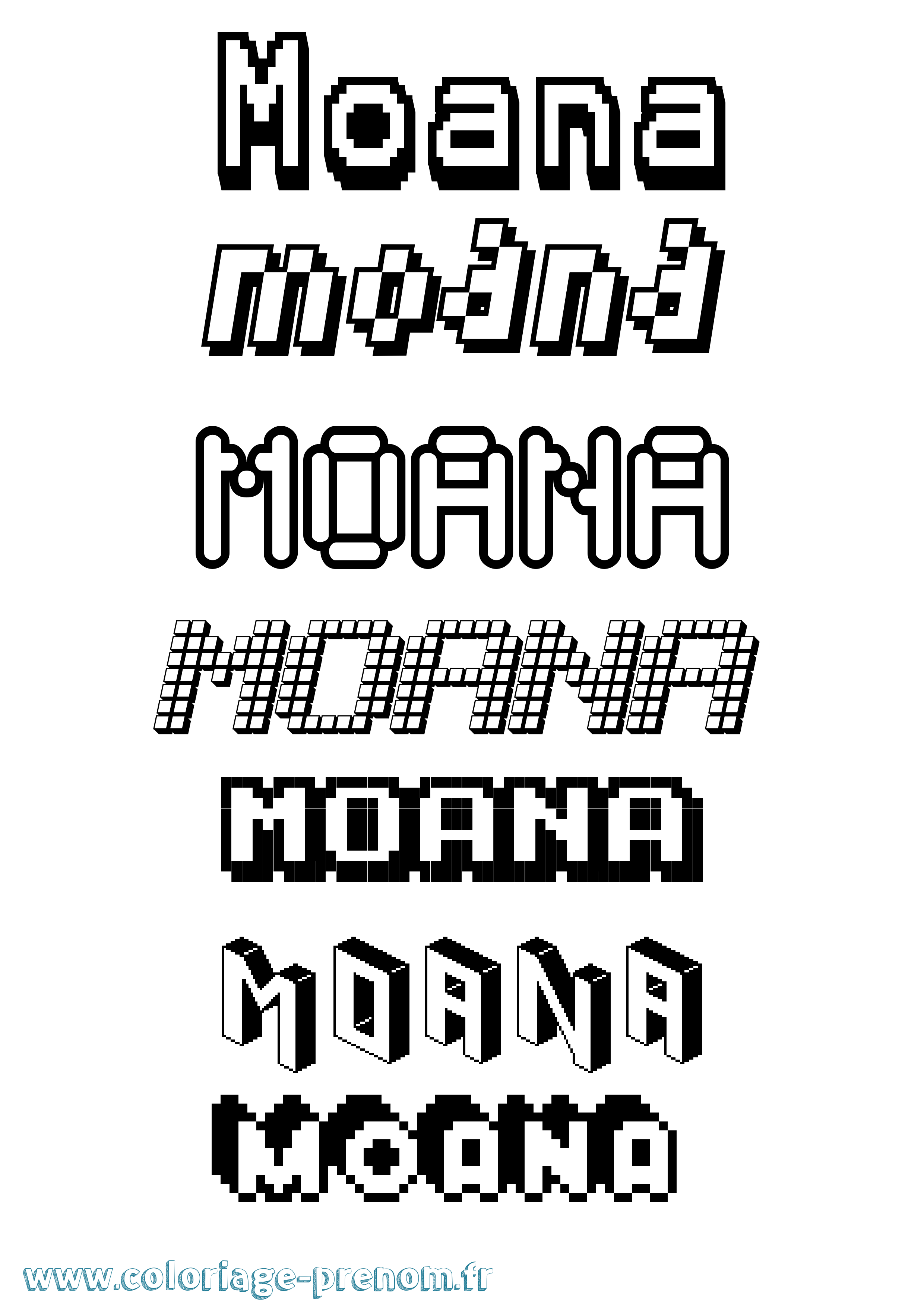 Coloriage prénom Moana Pixel