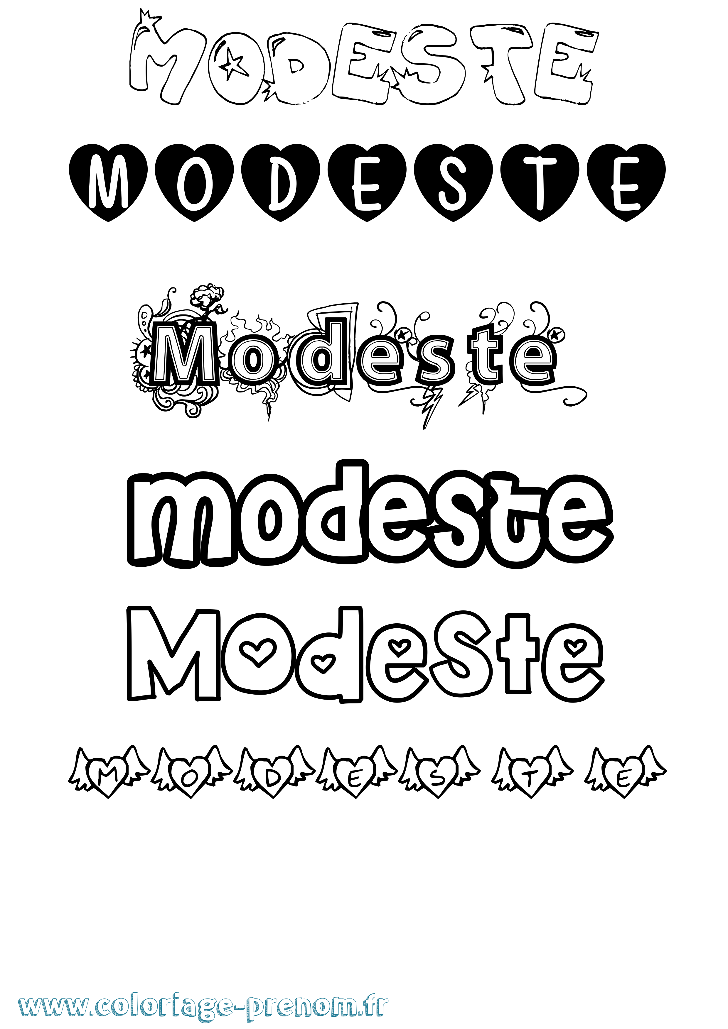 Coloriage Modeste Girly Coloriage prénom Modeste Girly