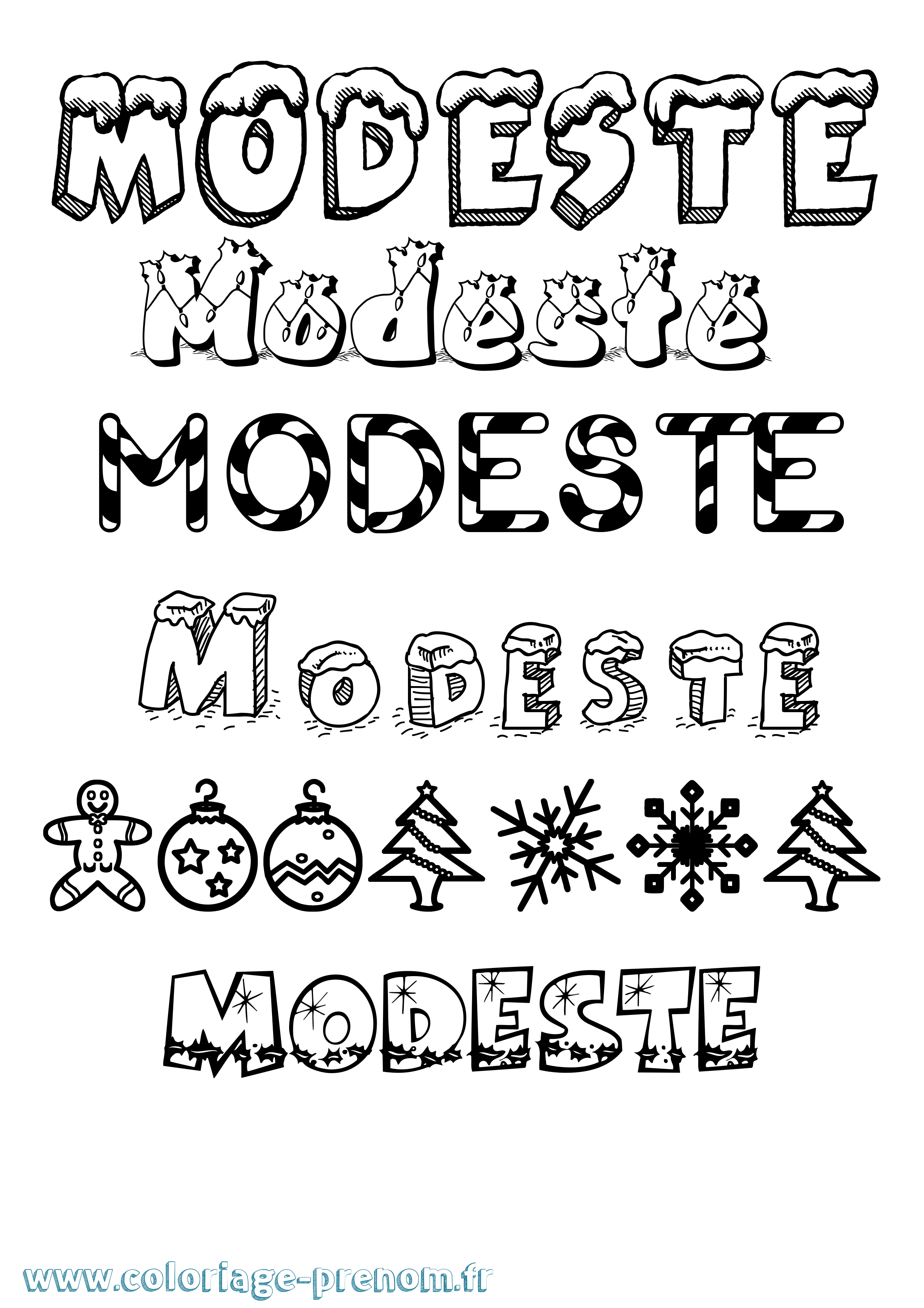 Coloriage Modeste Noël Coloriage prénom Modeste Noël