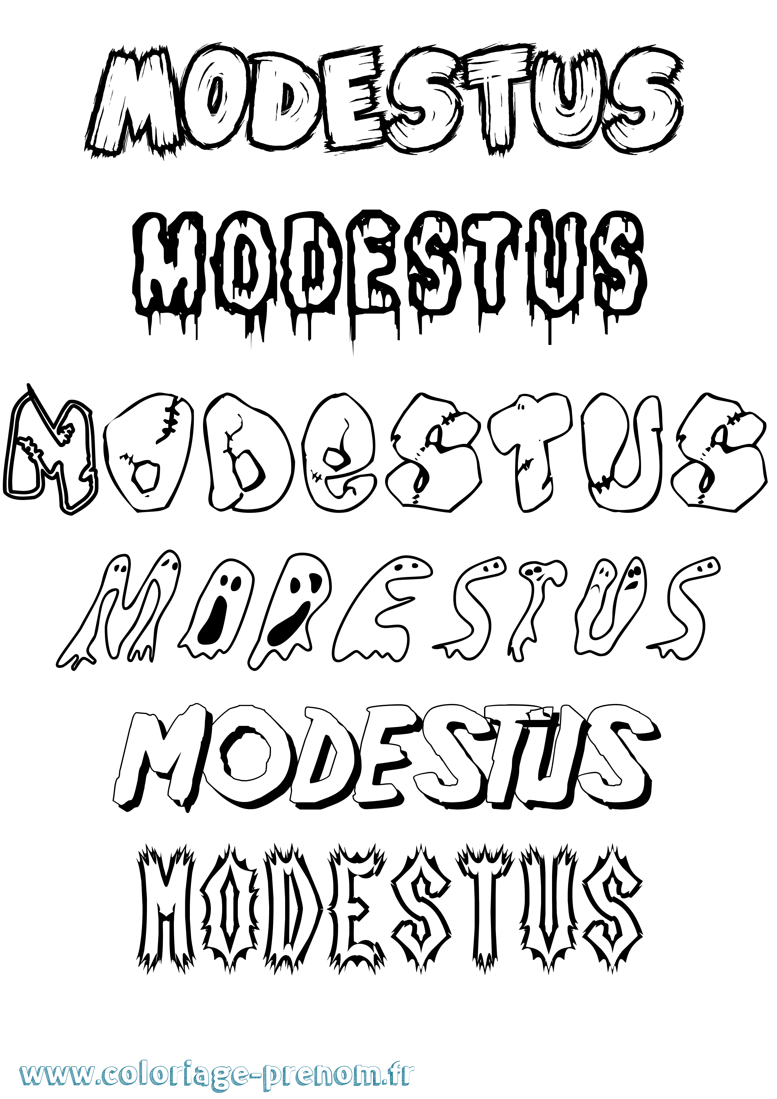 Coloriage Modestus Frisson Coloriage prénom Modestus Frisson