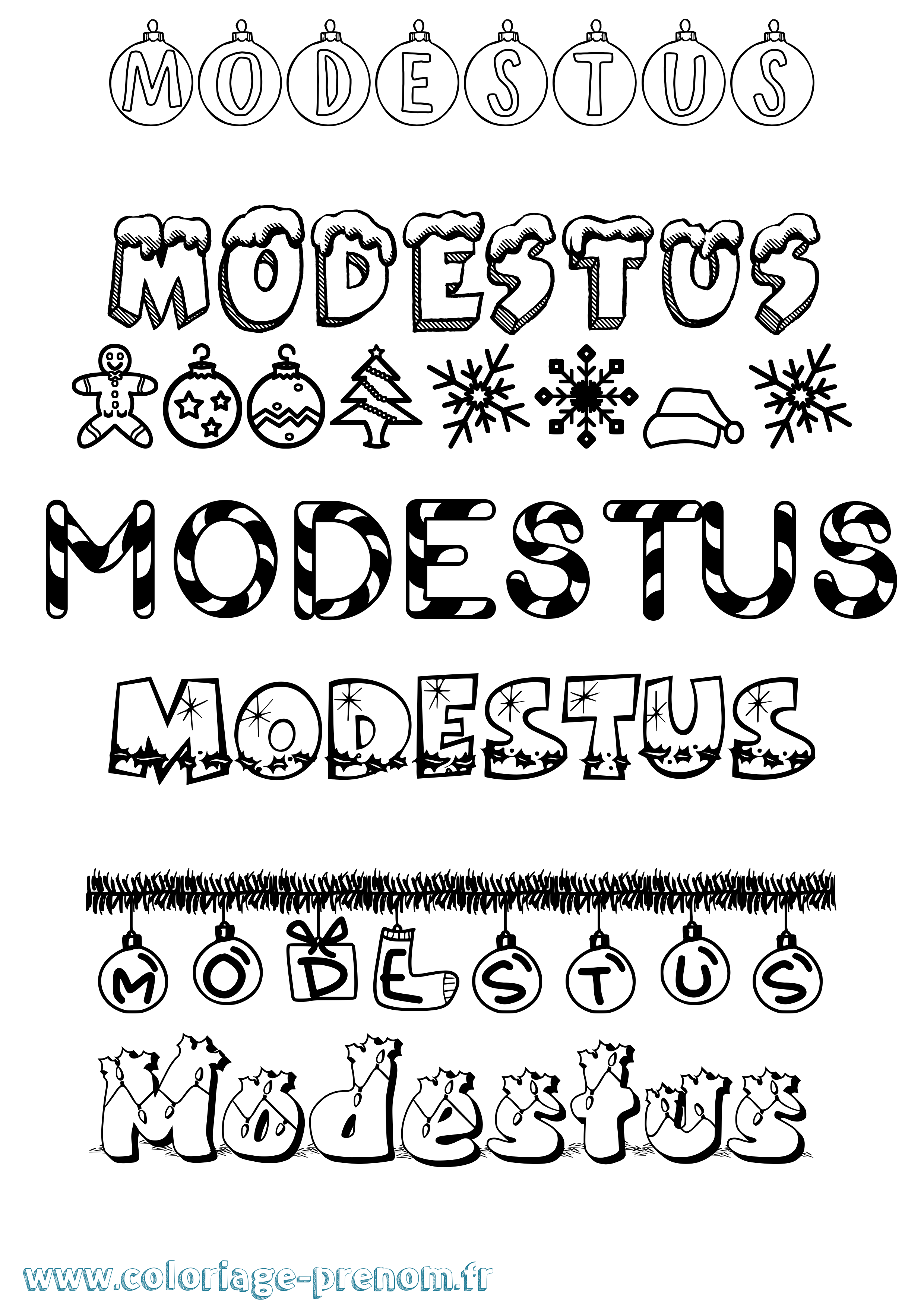 Coloriage Modestus Noël Coloriage prénom Modestus Noël