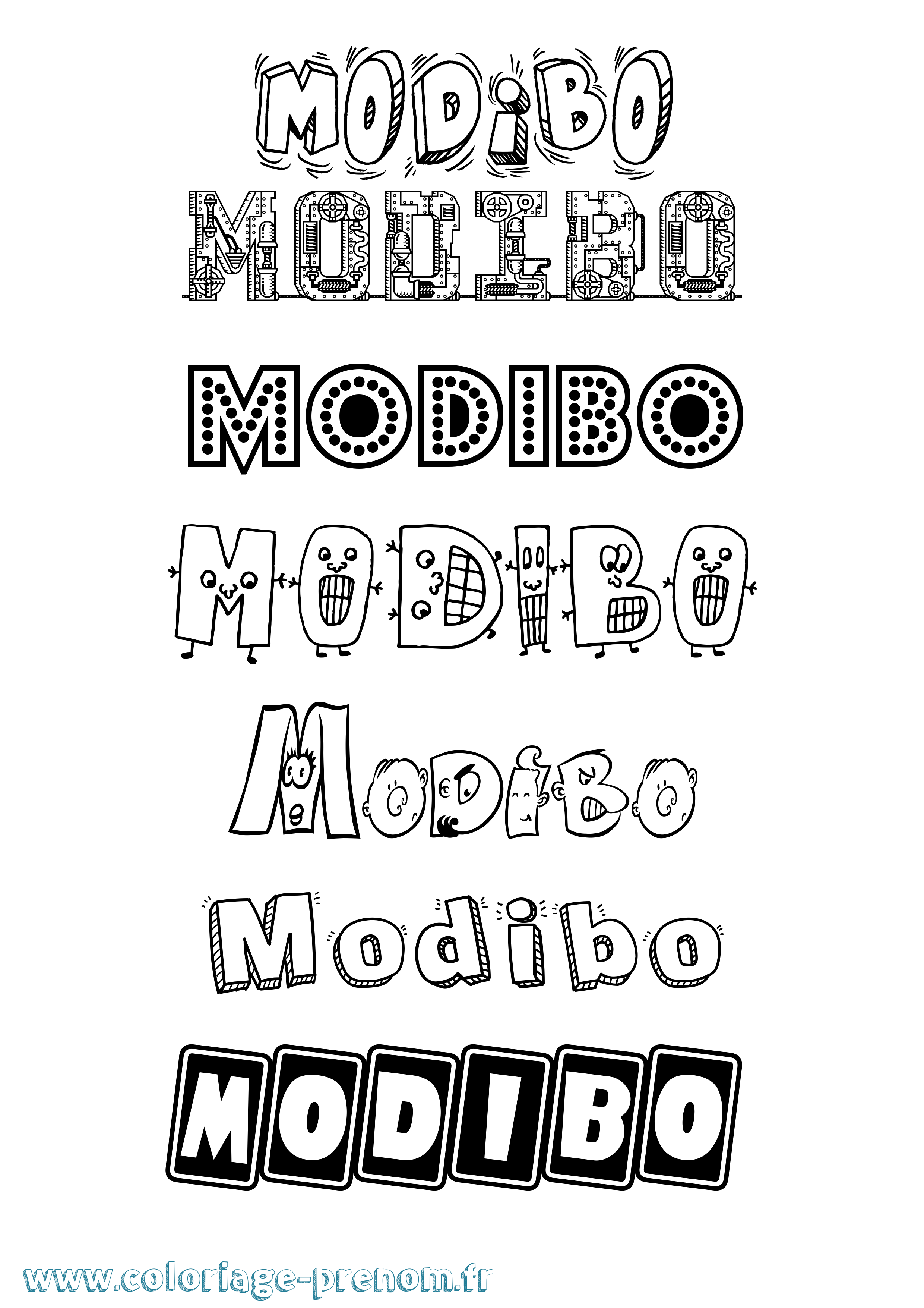 Coloriage prénom Modibo Fun